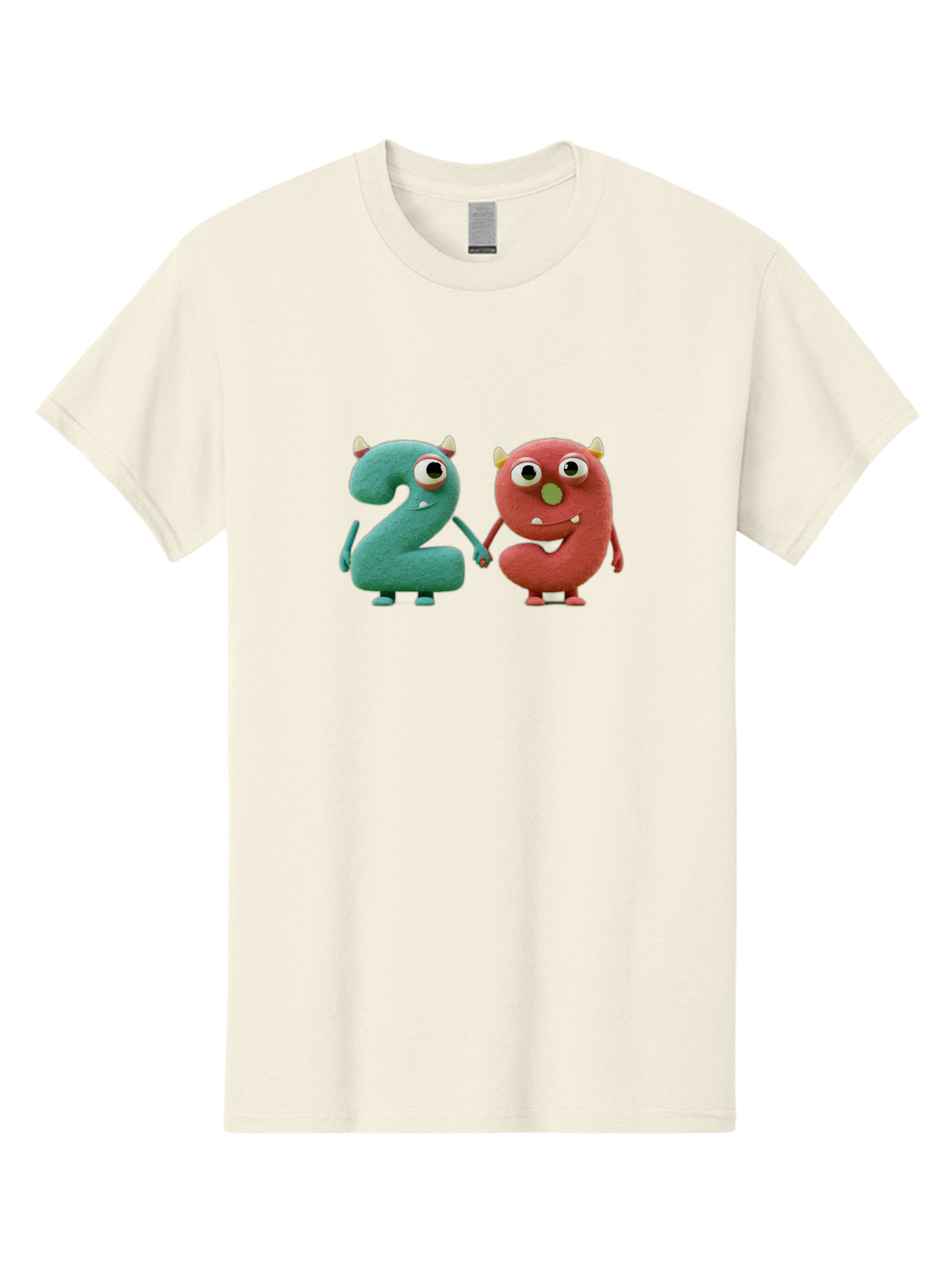 2-Monsters Men'S Graphic Tee, 100% Cotton, Comfortable Casual Summer Wear, Machine Washable, Monster Numbers, Cute Creatures, Colorful Characters, Playful Design, Funny Eyes, Holding Hands, Learning Numbers, Kid'S Education, Cartoon Style, Bab610