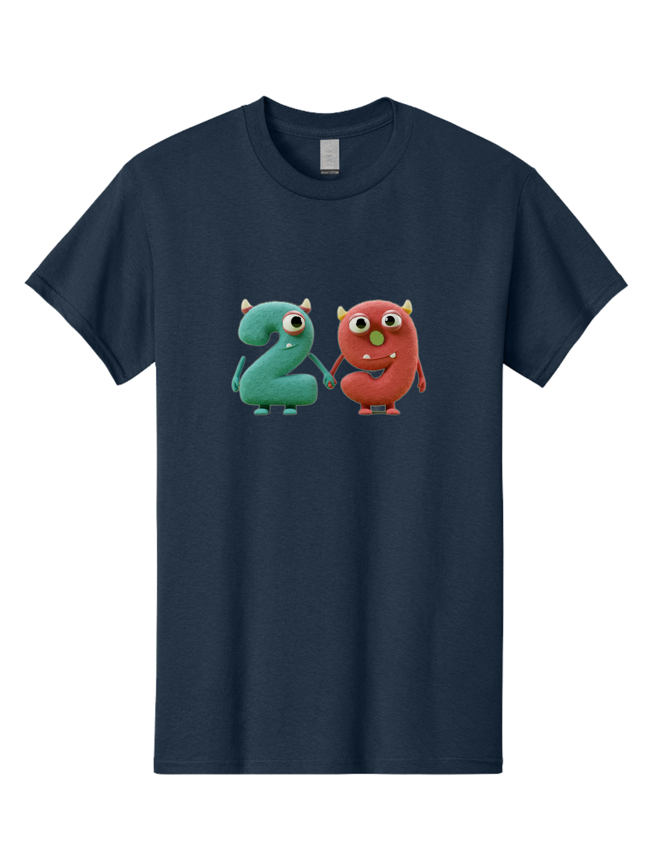 2-Monsters Men'S Graphic Tee, 100% Cotton, Comfortable Casual Summer Wear, Machine Washable, Monster Numbers, Cute Creatures, Colorful Characters, Playful Design, Funny Eyes, Holding Hands, Learning Numbers, Kid'S Education, Cartoon Style, Bab610