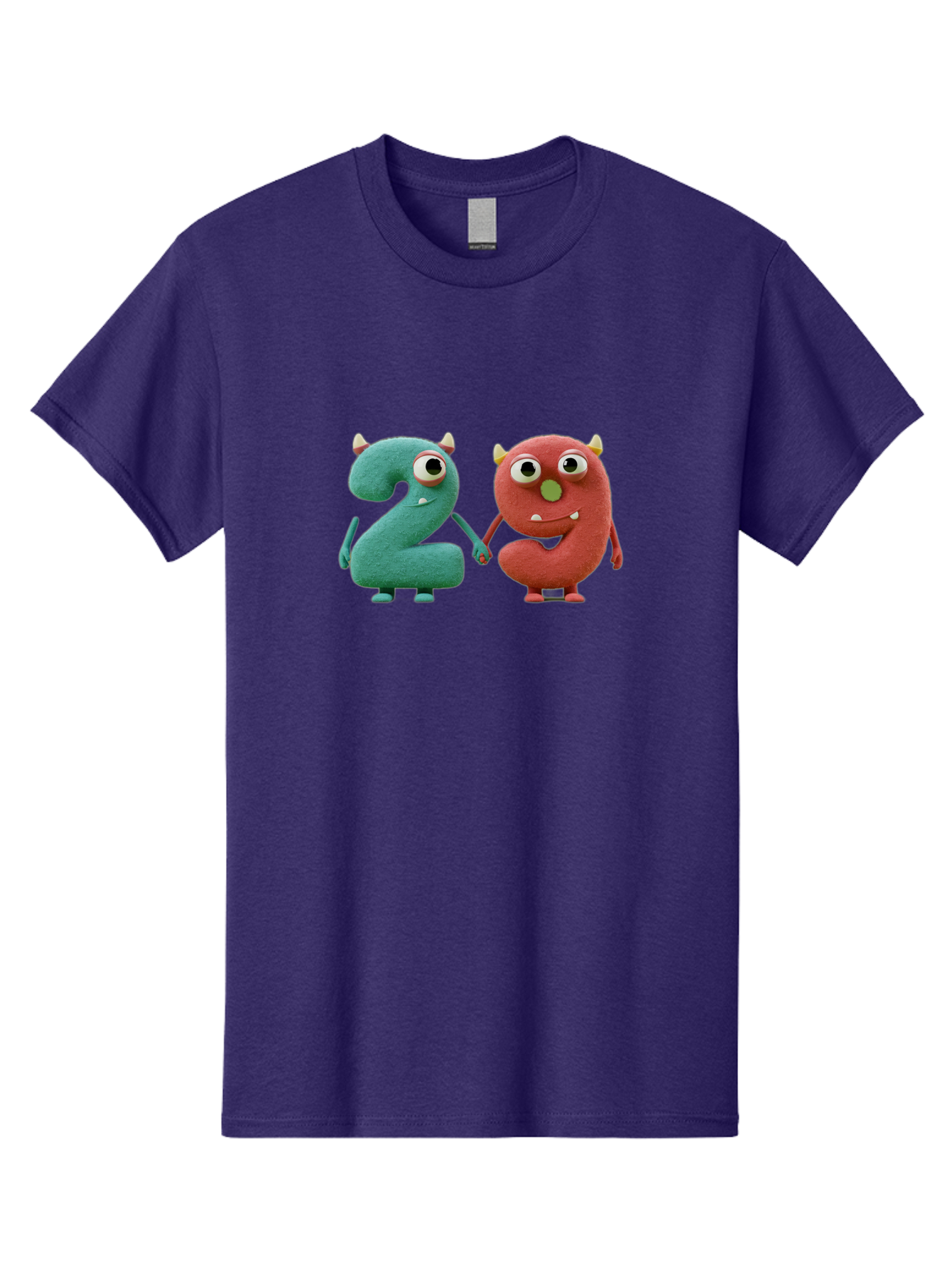 2-Monsters Men'S Graphic Tee, 100% Cotton, Comfortable Casual Summer Wear, Machine Washable, Monster Numbers, Cute Creatures, Colorful Characters, Playful Design, Funny Eyes, Holding Hands, Learning Numbers, Kid'S Education, Cartoon Style, Bab610