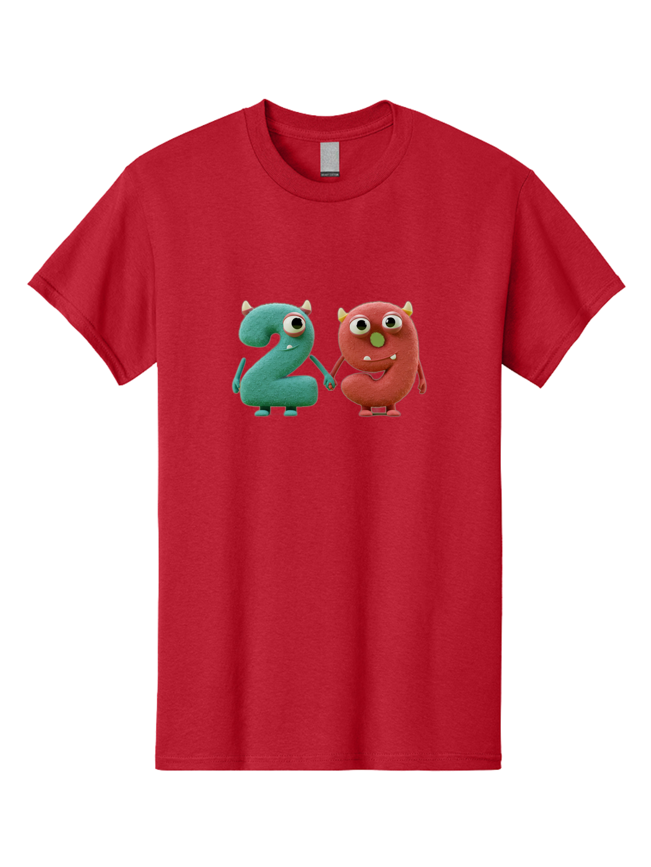 2-Monsters Men'S Graphic Tee, 100% Cotton, Comfortable Casual Summer Wear, Machine Washable, Monster Numbers, Cute Creatures, Colorful Characters, Playful Design, Funny Eyes, Holding Hands, Learning Numbers, Kid'S Education, Cartoon Style, Bab610