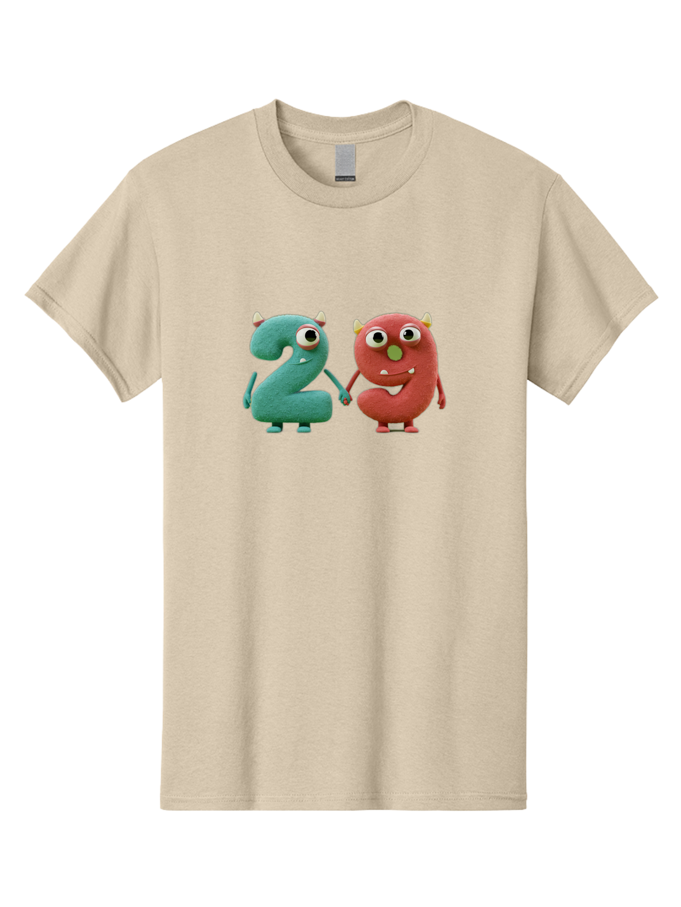 2-Monsters Men'S Graphic Tee, 100% Cotton, Comfortable Casual Summer Wear, Machine Washable, Monster Numbers, Cute Creatures, Colorful Characters, Playful Design, Funny Eyes, Holding Hands, Learning Numbers, Kid'S Education, Cartoon Style, Bab610