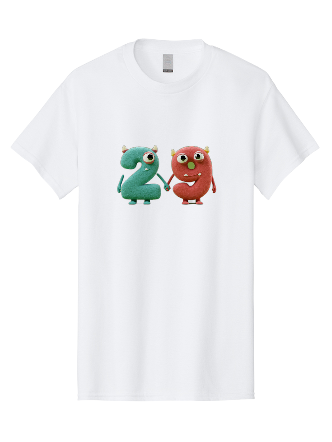 2-Monsters Men'S Graphic Tee, 100% Cotton, Comfortable Casual Summer Wear, Machine Washable, Monster Numbers, Cute Creatures, Colorful Characters, Playful Design, Funny Eyes, Holding Hands, Learning Numbers, Kid'S Education, Cartoon Style, Bab610