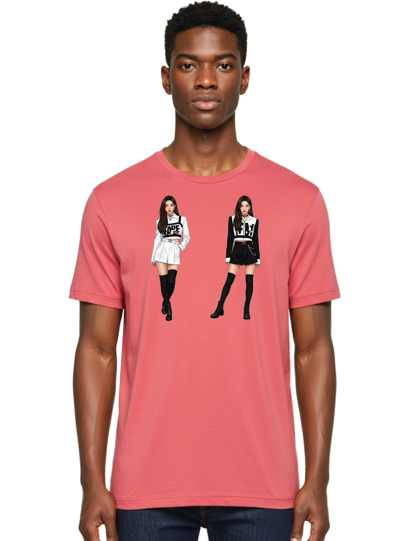 Aape-By-Baperama Men'S Graphic Tee, 100% Cotton, Comfortable Casual Summer Wear, Machine Washable, Fashion Illustration, Aape Clothing, Streetwear Style, Edgy Look, Bold Graphics, Monochrome Aesthetic, High-Contrast Visuals, Long Boots Bab616
