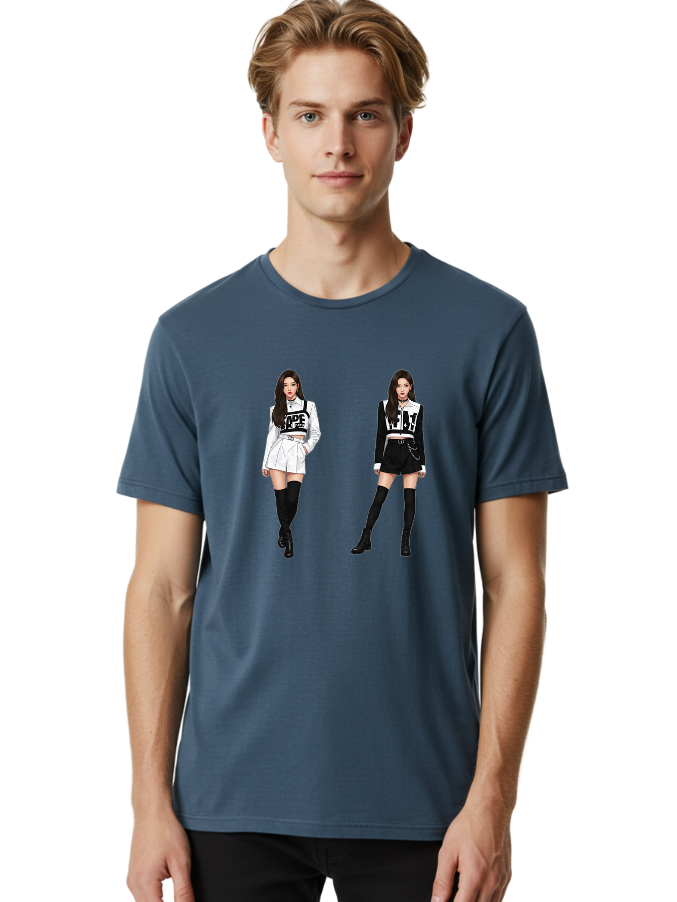 Aape-By-Baperama Men'S Graphic Tee, 100% Cotton, Comfortable Casual Summer Wear, Machine Washable, Fashion Illustration, Aape Clothing, Streetwear Style, Edgy Look, Bold Graphics, Monochrome Aesthetic, High-Contrast Visuals, Long Boots Bab616