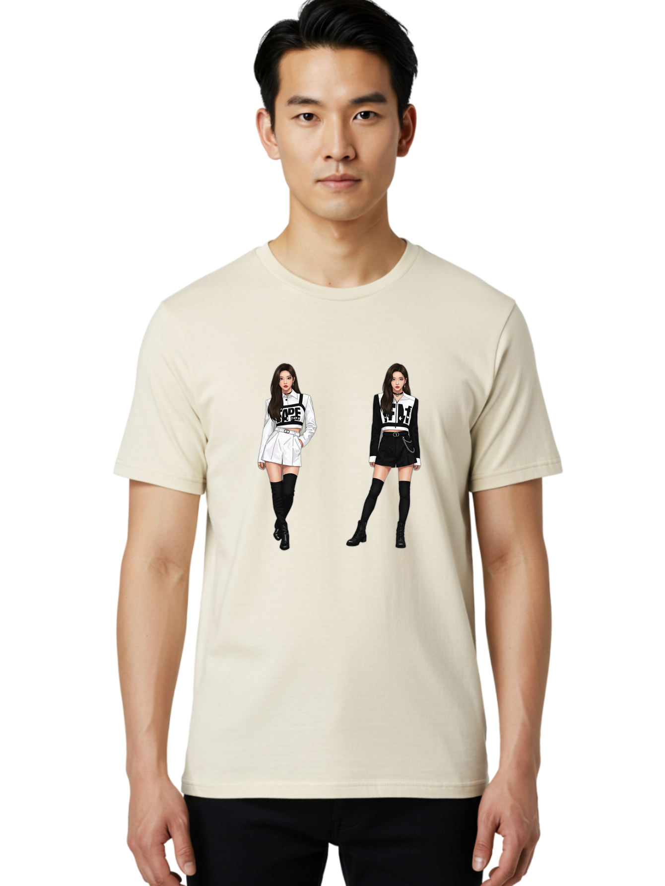 Aape-By-Baperama Men'S Graphic Tee, 100% Cotton, Comfortable Casual Summer Wear, Machine Washable, Fashion Illustration, Aape Clothing, Streetwear Style, Edgy Look, Bold Graphics, Monochrome Aesthetic, High-Contrast Visuals, Long Boots Bab616
