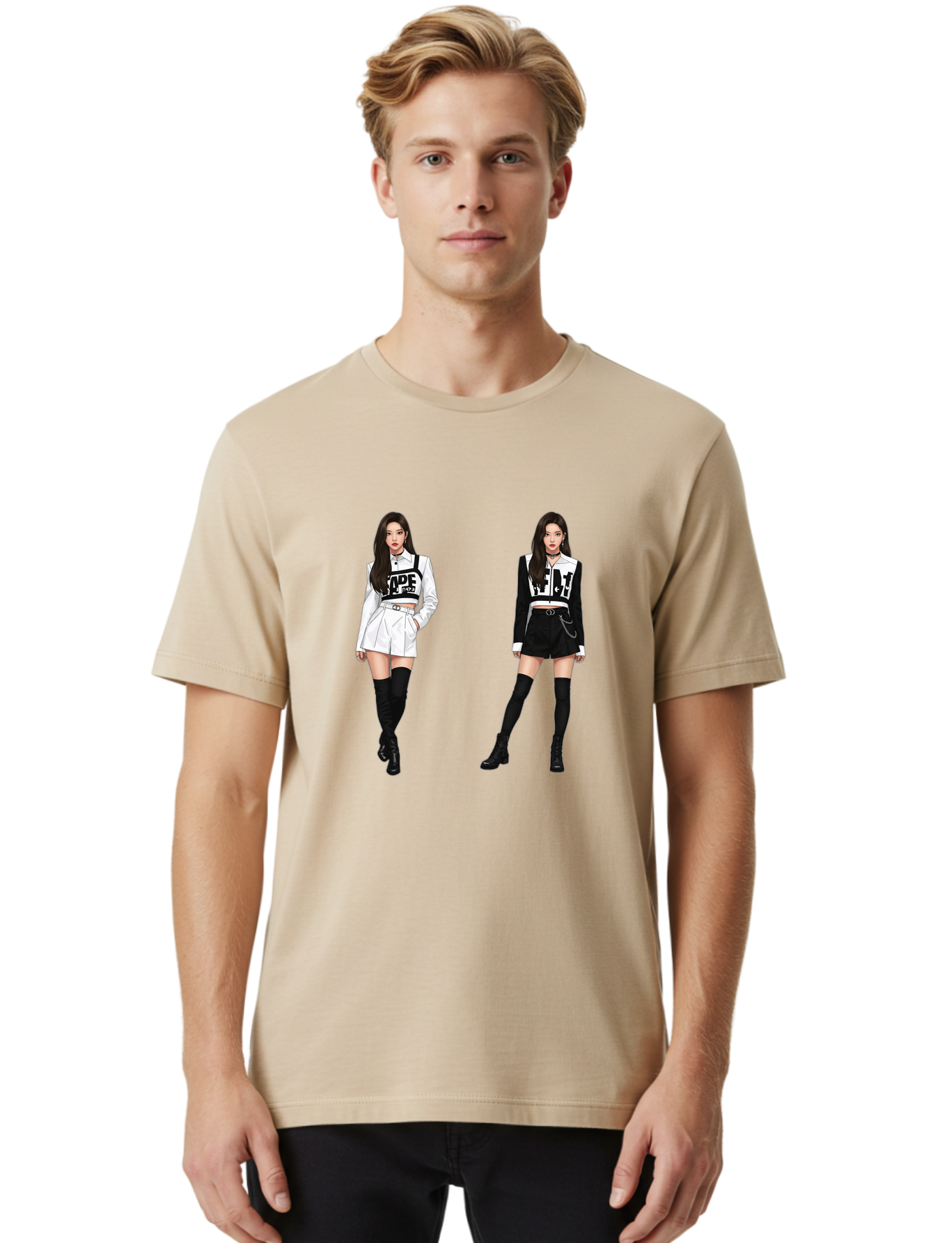 Aape-By-Baperama Men'S Graphic Tee, 100% Cotton, Comfortable Casual Summer Wear, Machine Washable, Fashion Illustration, Aape Clothing, Streetwear Style, Edgy Look, Bold Graphics, Monochrome Aesthetic, High-Contrast Visuals, Long Boots Bab616