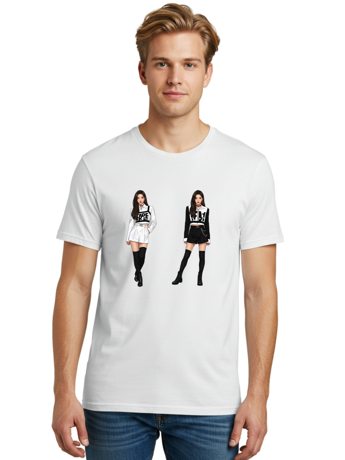 Aape-By-Baperama Men'S Graphic Tee, 100% Cotton, Comfortable Casual Summer Wear, Machine Washable, Fashion Illustration, Aape Clothing, Streetwear Style, Edgy Look, Bold Graphics, Monochrome Aesthetic, High-Contrast Visuals, Long Boots Bab616