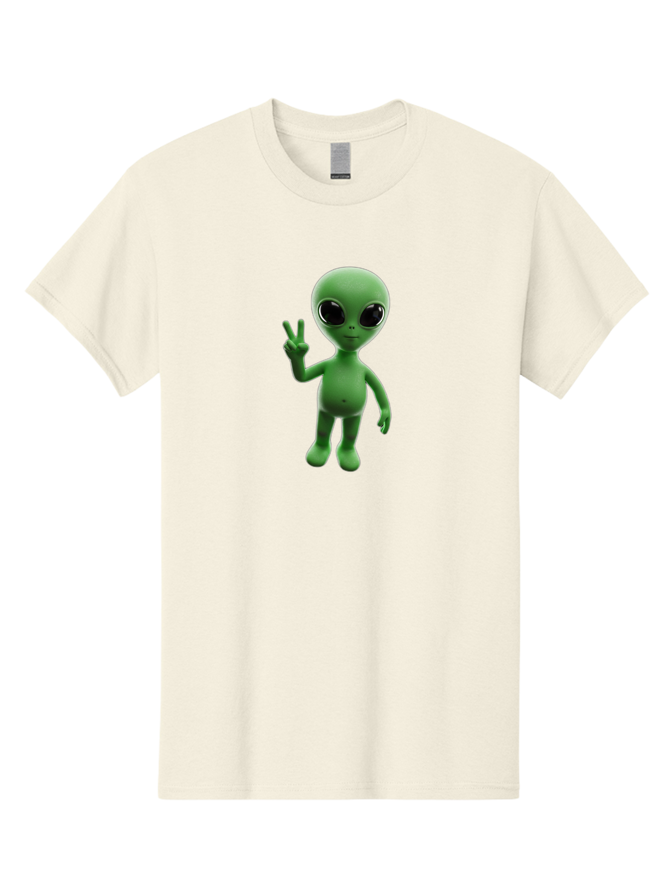 Alien-2 Men'S Graphic Tee, 100% Cotton, Comfortable Casual Summer Wear, Machine Washable, Cartoon Alien, Peace Sign, 3D Rendering, Friendly Gesture, Outer Space Character, Green Skin Tone, Black Eyes, Digital Artwork, Pop Culture Symbol Bab620