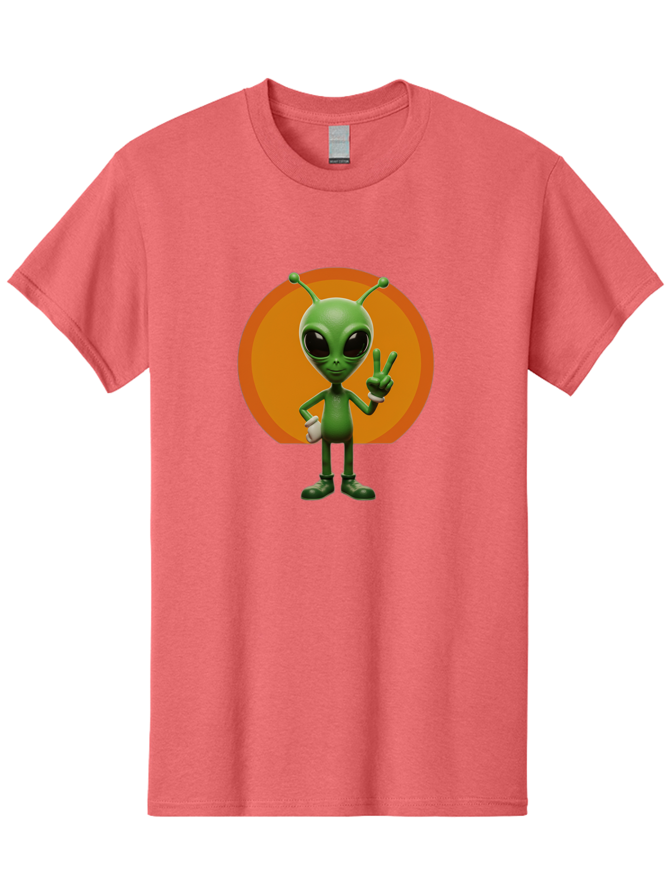 Alien-Peace-Sign Men'S Graphic Tee, 100% Cotton, Comfortable Casual Summer Wear, Machine Washable, Alien Character, Peace Sign, Green Alien, Cartoon Style, Friendly Gesture, Large Eyes, Antennae, Fun Illustration, Cosmic Being Bab633