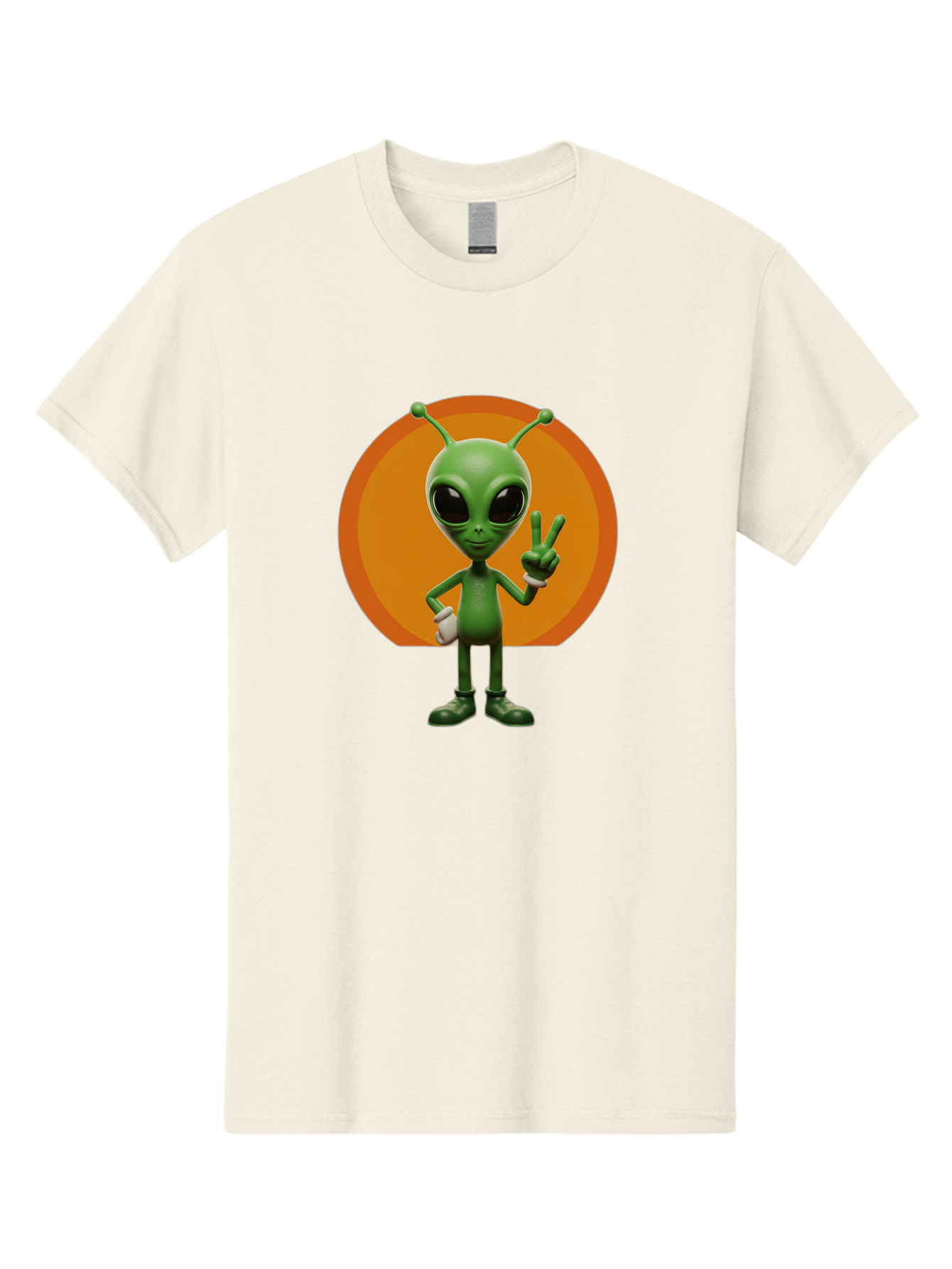 Alien-Peace-Sign Men'S Graphic Tee, 100% Cotton, Comfortable Casual Summer Wear, Machine Washable, Alien Character, Peace Sign, Green Alien, Cartoon Style, Friendly Gesture, Large Eyes, Antennae, Fun Illustration, Cosmic Being Bab633