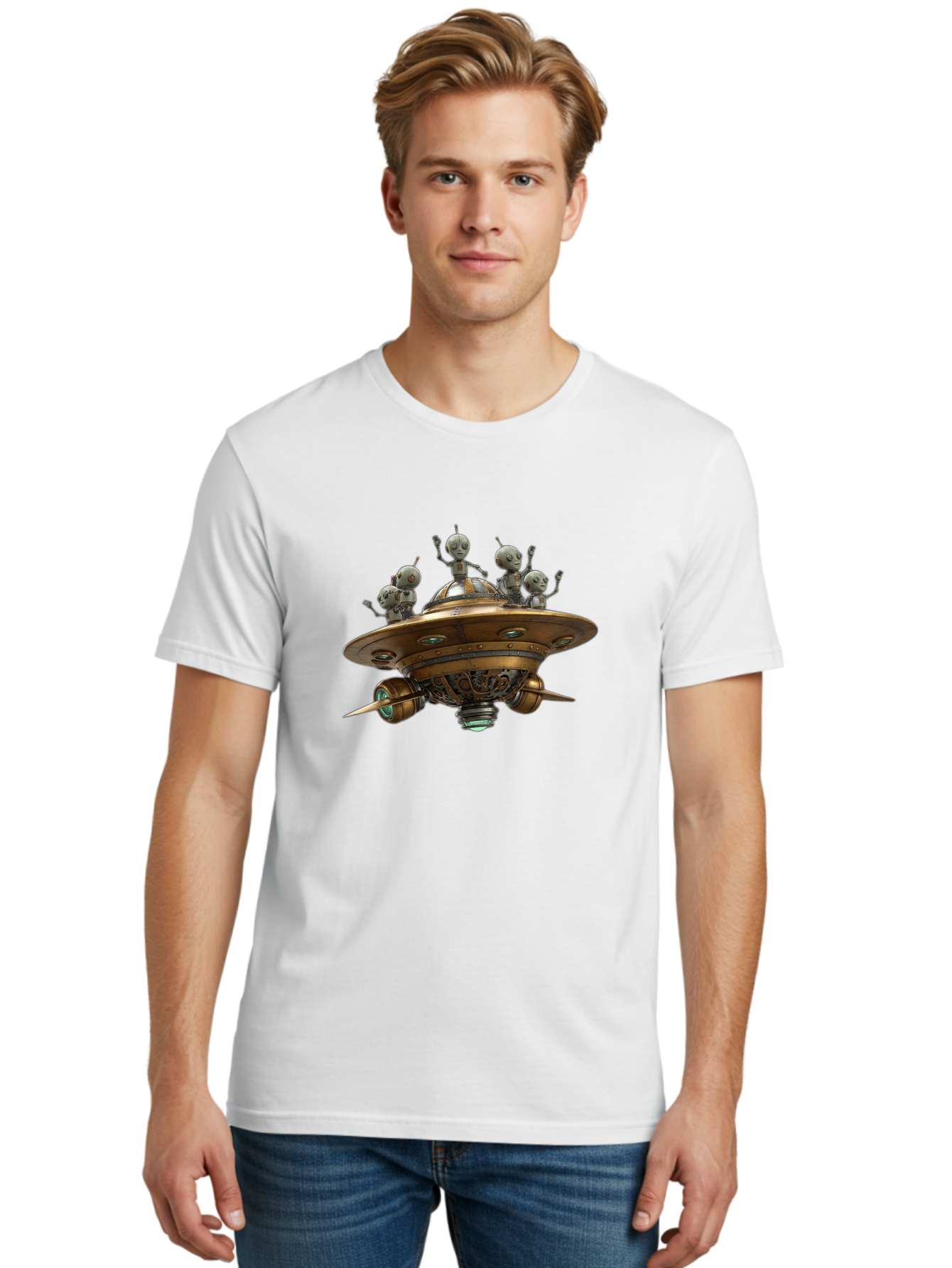 Alien-Ufo Men'S Graphic Tee, 100% Cotton, Comfortable Casual Summer Wear, Machine Washable, Flying Saucer, Extraterrestrial Life, Alien Spacecraft, Sci-Fi, Futuristic Technology, Silver Spaceship, Ufo Sighting, Alien Invasion, Robot Aliens Bab635