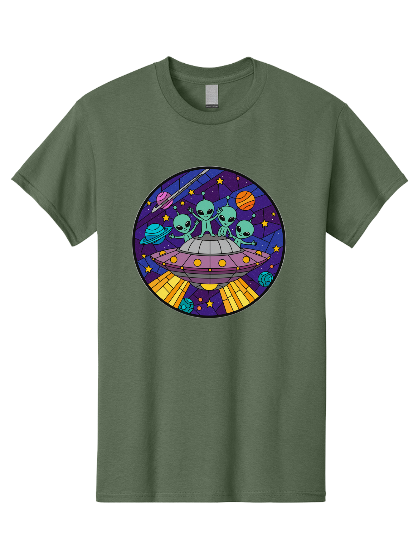 Aliens-On-Ufo-1 Men'S Graphic Tee, 100% Cotton, Comfortable Casual Summer Wear, Machine Washable, Aliens On A Spaceship, Cartoon Aliens, Ufo Sighting, Extraterrestrial Life, Space Travel, Planetary Exploration, Intergalactic Adventure, Bab639