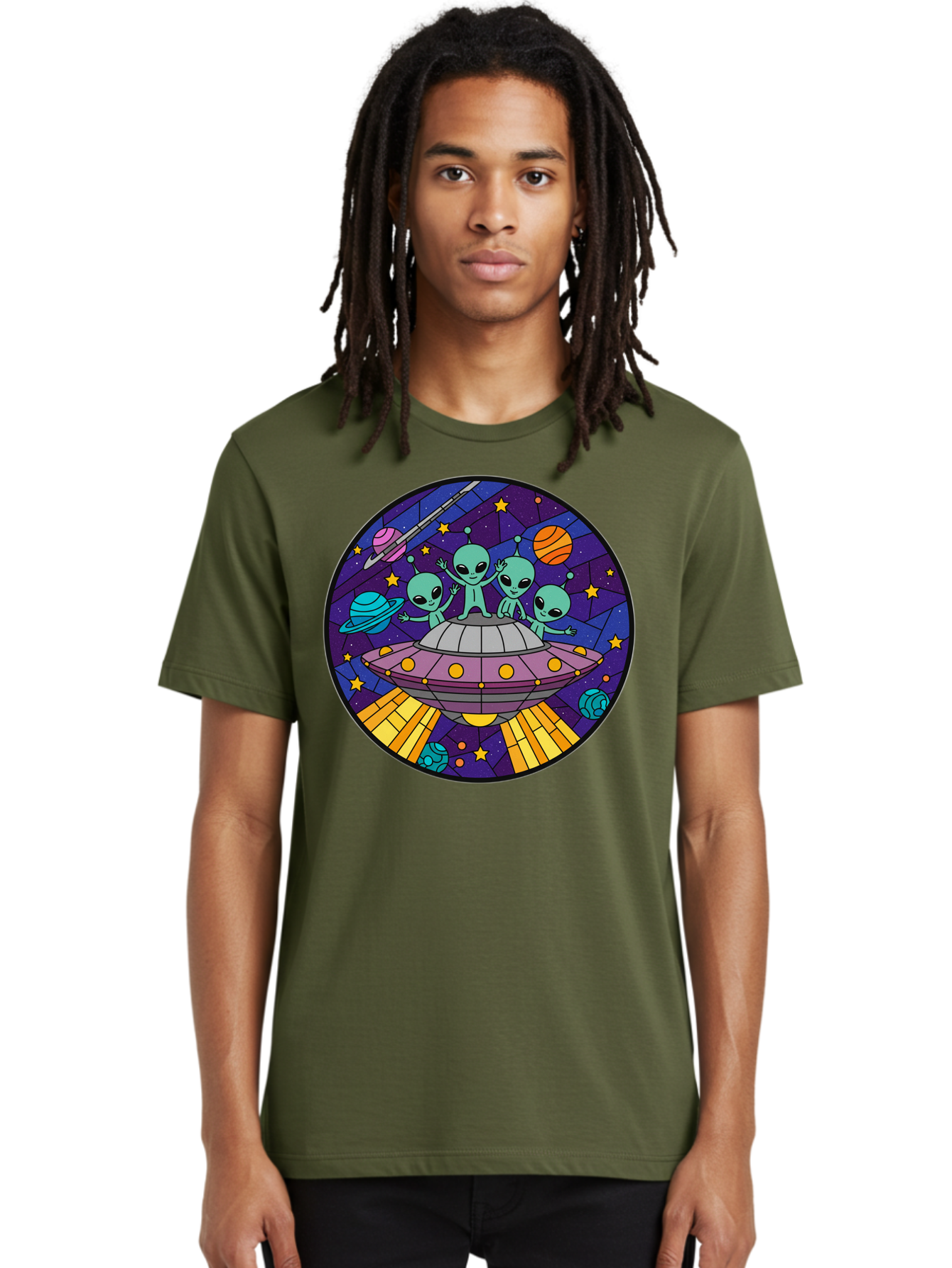 Aliens-On-Ufo-1 Men'S Graphic Tee, 100% Cotton, Comfortable Casual Summer Wear, Machine Washable, Aliens On A Spaceship, Cartoon Aliens, Ufo Sighting, Extraterrestrial Life, Space Travel, Planetary Exploration, Intergalactic Adventure, Bab639