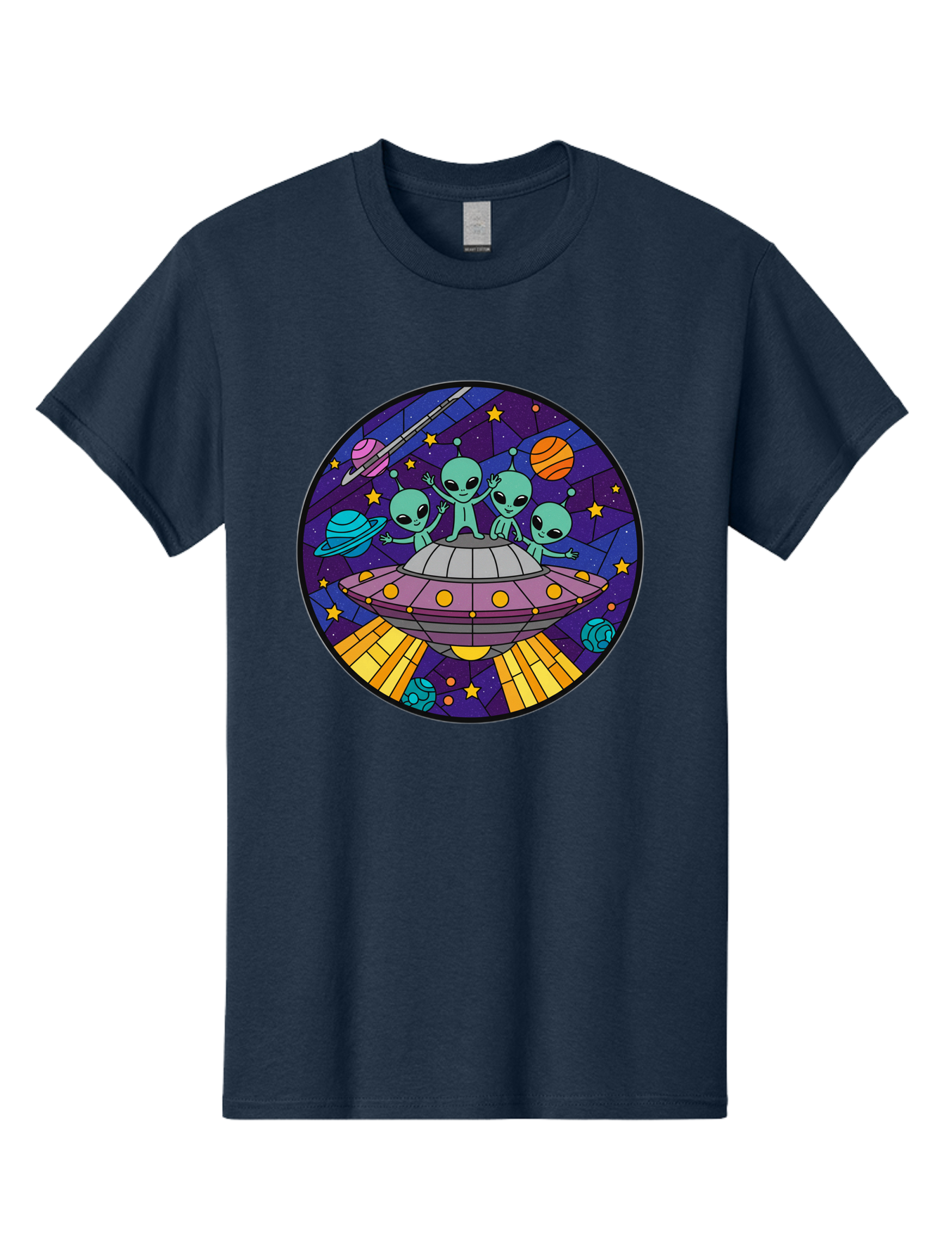 Aliens-On-Ufo-1 Men'S Graphic Tee, 100% Cotton, Comfortable Casual Summer Wear, Machine Washable, Aliens On A Spaceship, Cartoon Aliens, Ufo Sighting, Extraterrestrial Life, Space Travel, Planetary Exploration, Intergalactic Adventure, Bab639