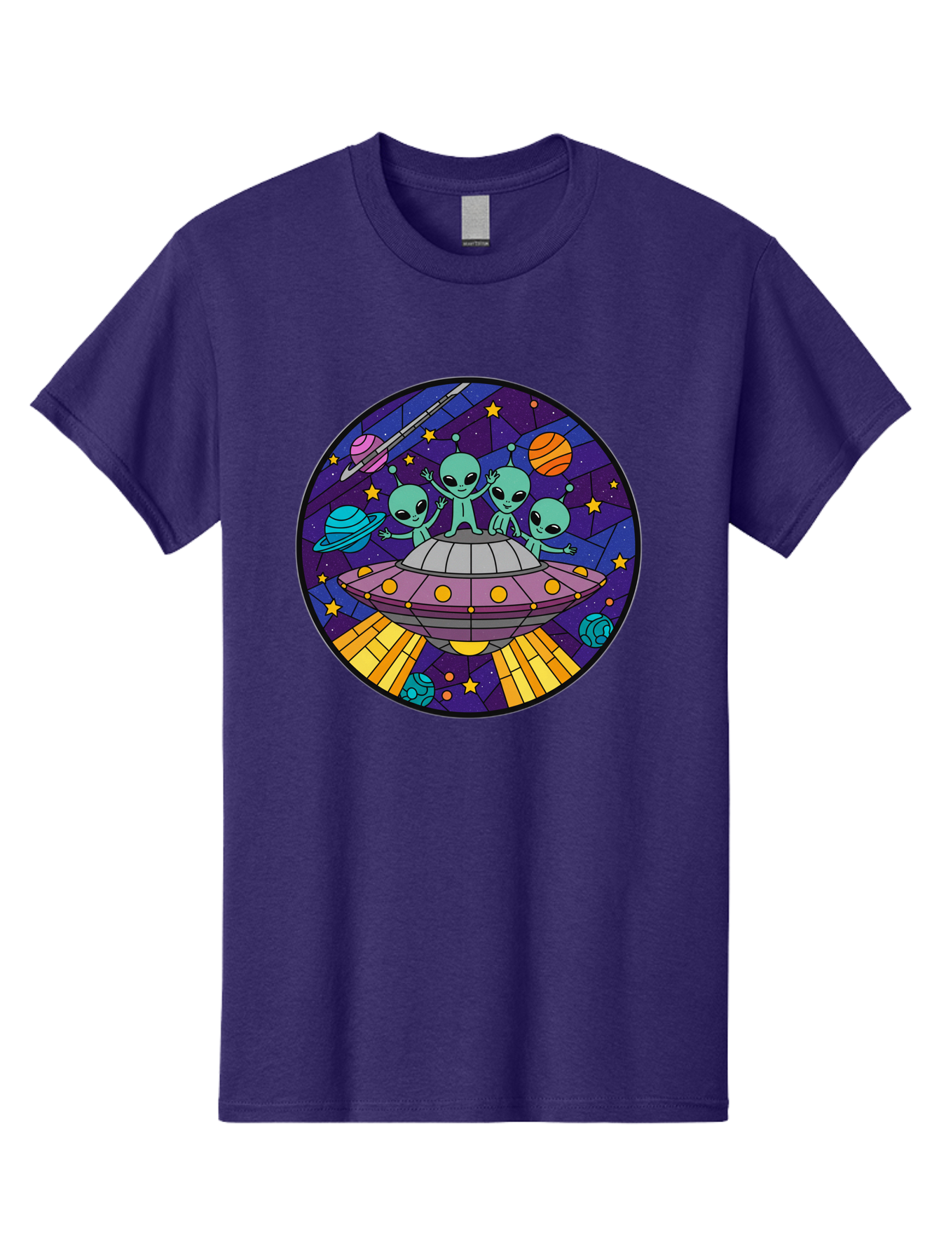 Aliens-On-Ufo-1 Men'S Graphic Tee, 100% Cotton, Comfortable Casual Summer Wear, Machine Washable, Aliens On A Spaceship, Cartoon Aliens, Ufo Sighting, Extraterrestrial Life, Space Travel, Planetary Exploration, Intergalactic Adventure, Bab639