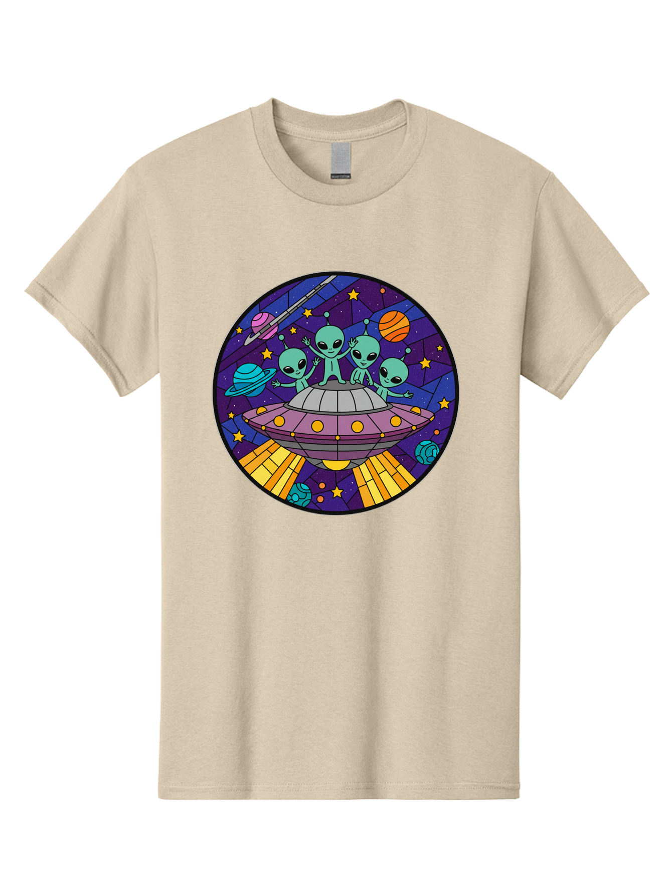 Aliens-On-Ufo-1 Men'S Graphic Tee, 100% Cotton, Comfortable Casual Summer Wear, Machine Washable, Aliens On A Spaceship, Cartoon Aliens, Ufo Sighting, Extraterrestrial Life, Space Travel, Planetary Exploration, Intergalactic Adventure, Bab639