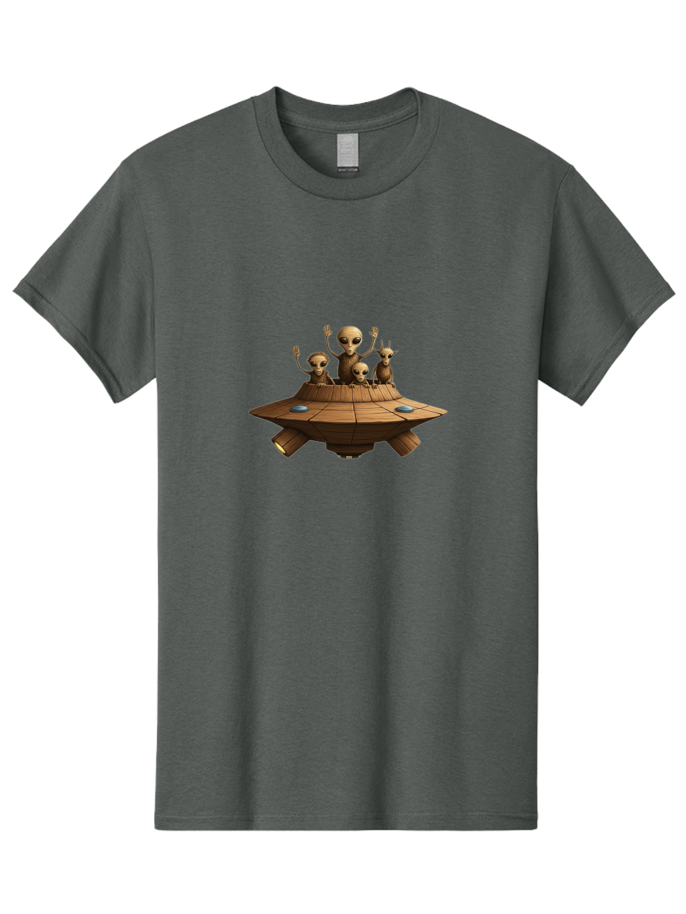 Aliens-On-Ufo-2 Men'S Graphic Tee, 100% Cotton, Comfortable Casual Summer Wear, Machine Washable, Aliens On Spaceship, Ufo Sighting, Extraterrestrial Life, Alien Family, Flying Saucer, Cartoon Style, Humorous Alien Encounter, Sci-Fi Humor, Bab640