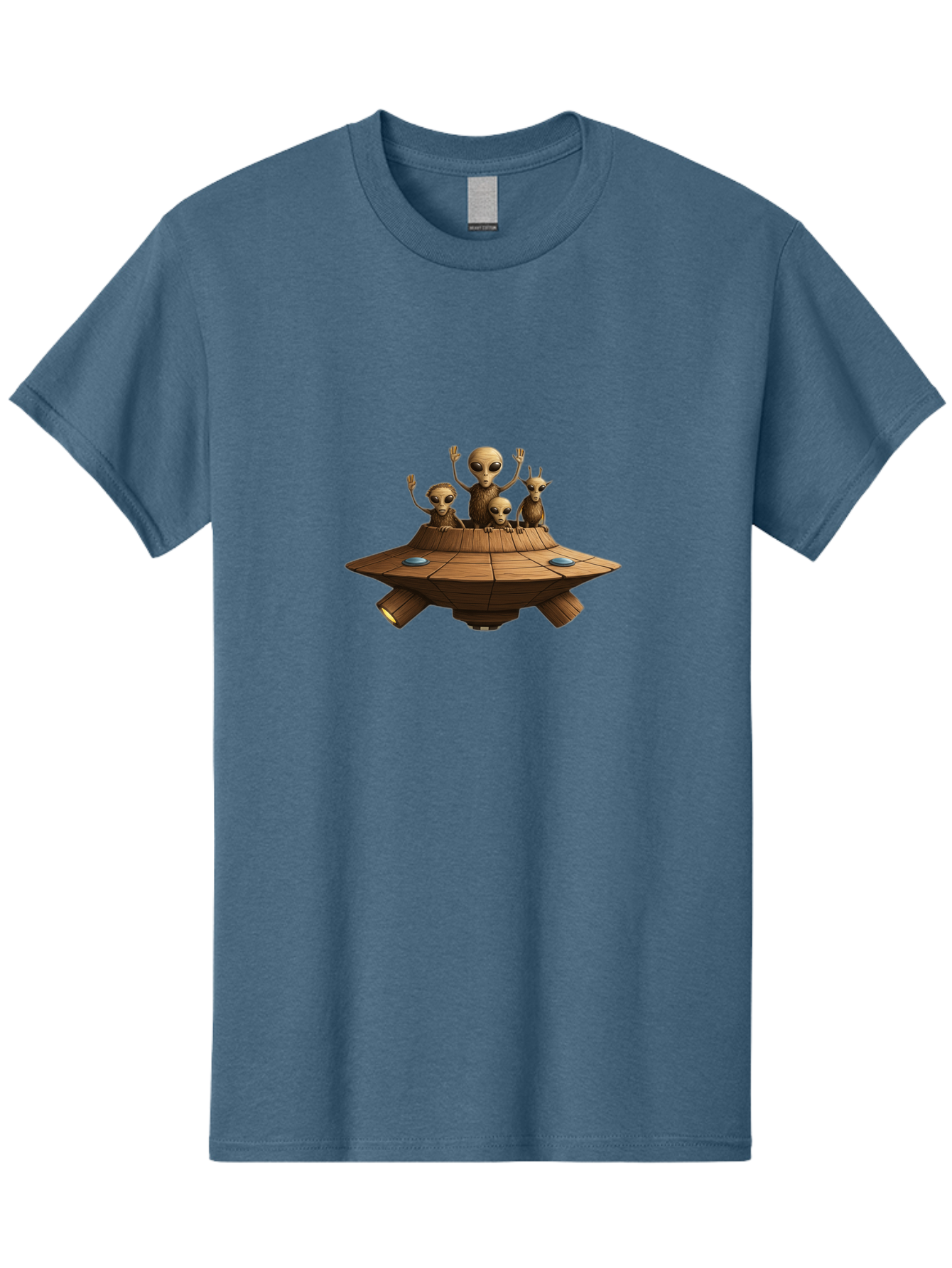 Aliens-On-Ufo-2 Men'S Graphic Tee, 100% Cotton, Comfortable Casual Summer Wear, Machine Washable, Aliens On Spaceship, Ufo Sighting, Extraterrestrial Life, Alien Family, Flying Saucer, Cartoon Style, Humorous Alien Encounter, Sci-Fi Humor, Bab640