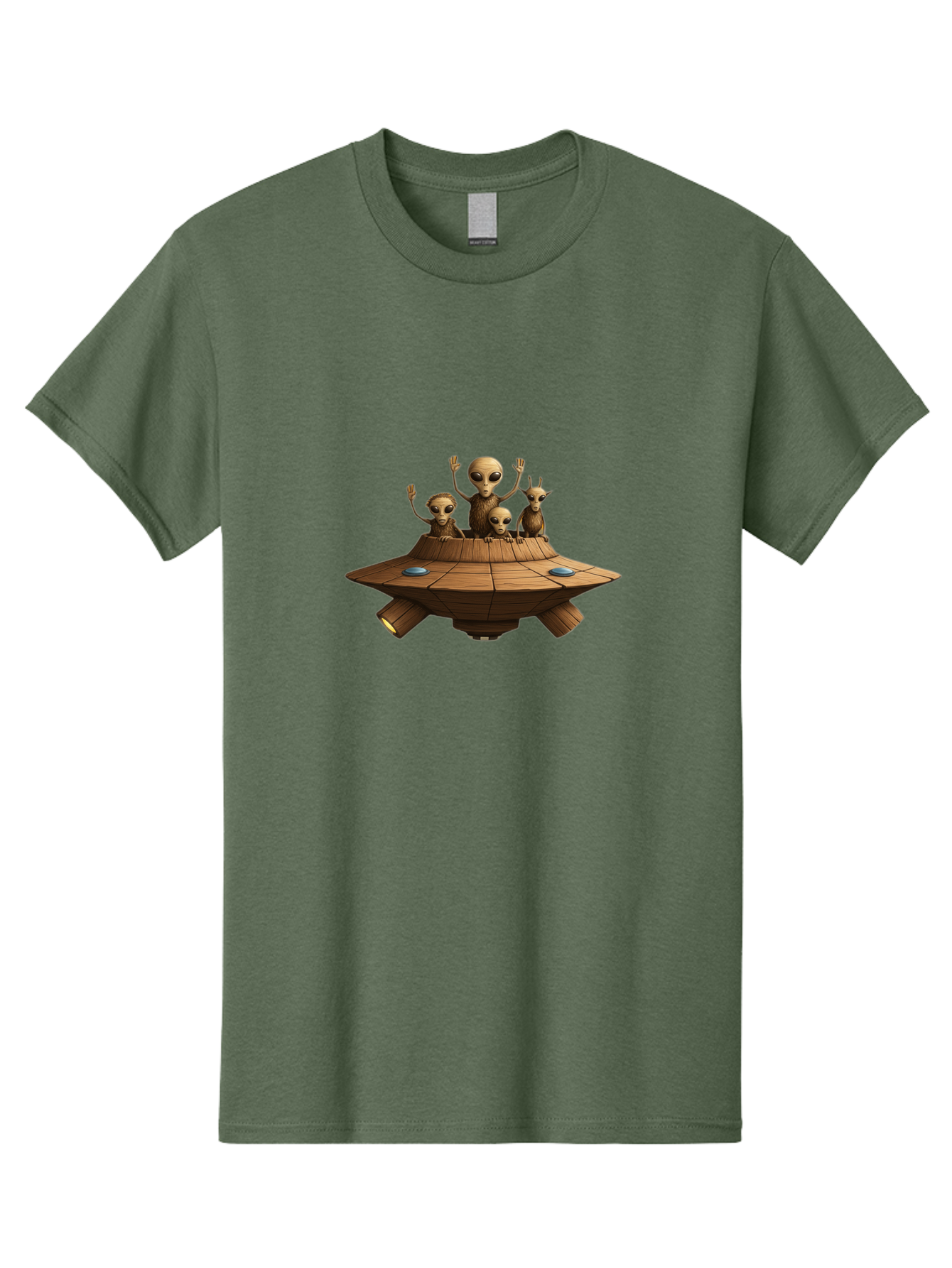 Aliens-On-Ufo-2 Men'S Graphic Tee, 100% Cotton, Comfortable Casual Summer Wear, Machine Washable, Aliens On Spaceship, Ufo Sighting, Extraterrestrial Life, Alien Family, Flying Saucer, Cartoon Style, Humorous Alien Encounter, Sci-Fi Humor, Bab640
