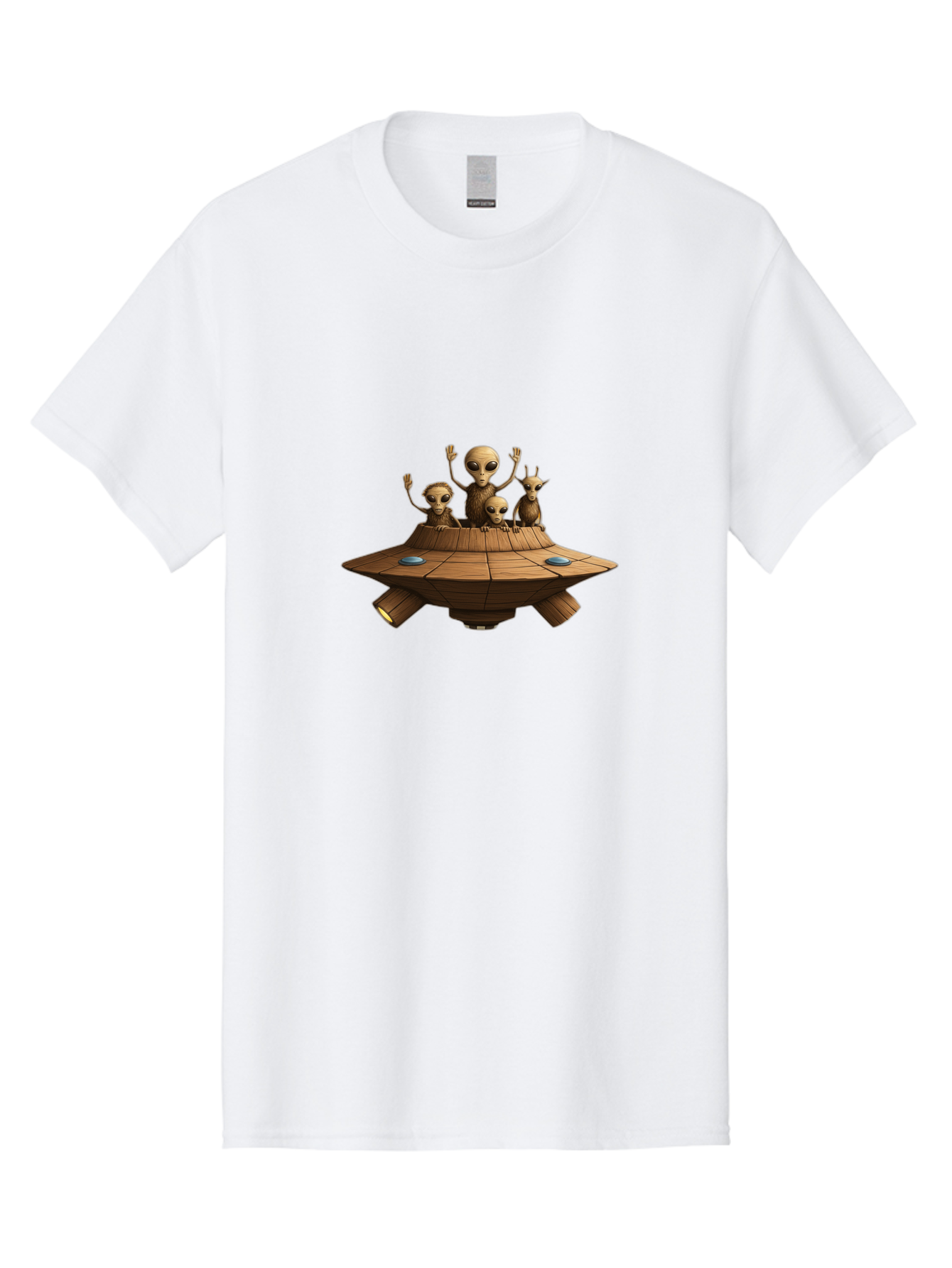 Aliens-On-Ufo-2 Men'S Graphic Tee, 100% Cotton, Comfortable Casual Summer Wear, Machine Washable, Aliens On Spaceship, Ufo Sighting, Extraterrestrial Life, Alien Family, Flying Saucer, Cartoon Style, Humorous Alien Encounter, Sci-Fi Humor, Bab640