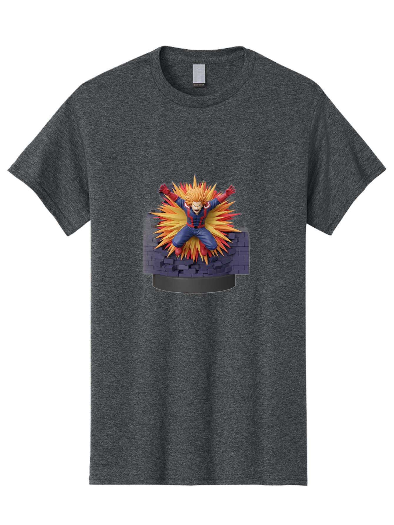 All-Might Men'S Graphic Tee, 100% Cotton, Comfortable Casual Summer Wear, Machine Washable, Anime Figurine, Action Figure, All Might, My Hero Academia, Intense Expression, Dynamic Pose, Blue And Red Costume, Dramatic Explosion, 3D Model, Bab643