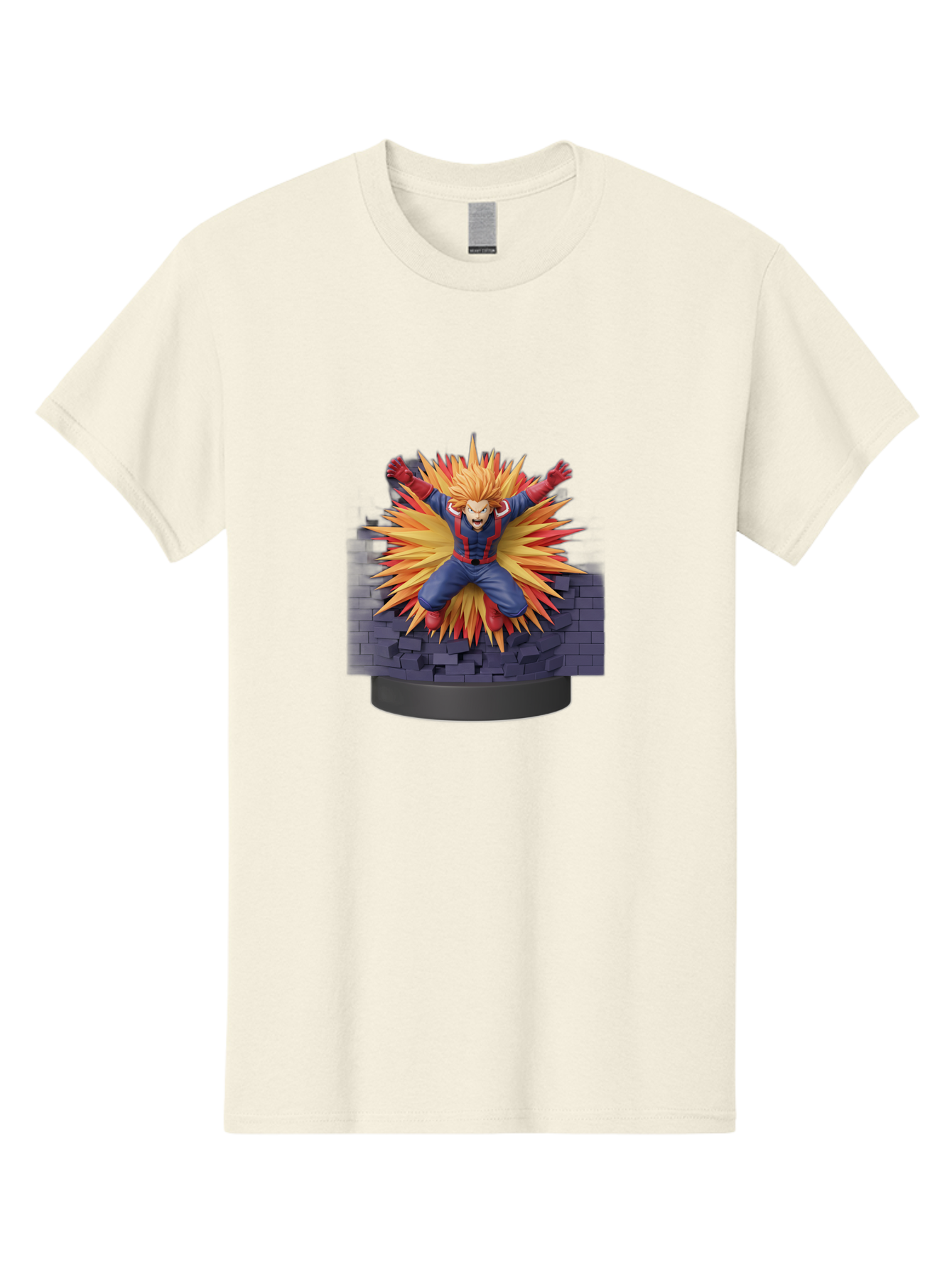 All-Might Men'S Graphic Tee, 100% Cotton, Comfortable Casual Summer Wear, Machine Washable, Anime Figurine, Action Figure, All Might, My Hero Academia, Intense Expression, Dynamic Pose, Blue And Red Costume, Dramatic Explosion, 3D Model, Bab643