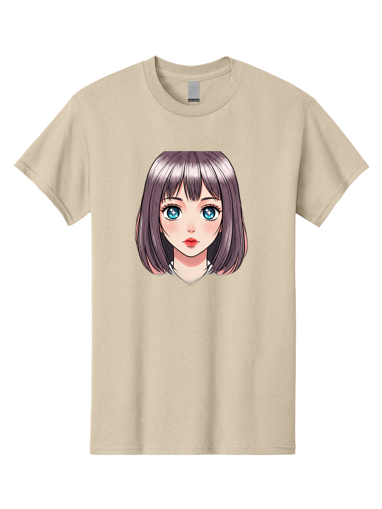 Anime-Girl Men'S Graphic Tee, 100% Cotton, Comfortable Casual Summer Wear, Machine Washable, Anime Girl, Manga Style, Blue Eyes, Short Hair, Bangs, Cartoon Character, Vibrant Colors, Kawaii Art, Digital Illustration, Young Female Character, Bab648