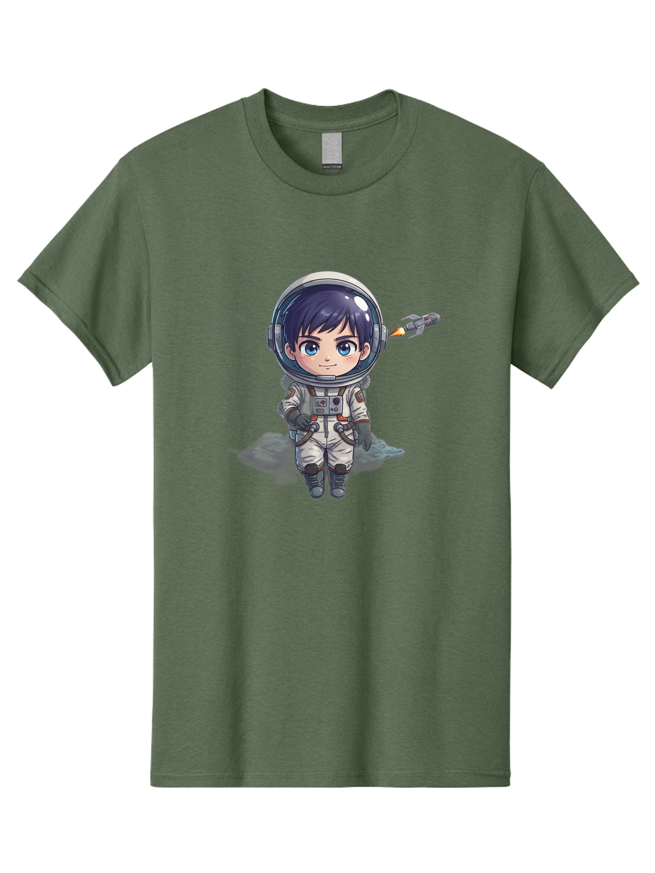 Astronaut-Boy Men'S Graphic Tee, 100% Cotton, Comfortable Casual Summer Wear, Machine Washable, Cartoon Astronaut, Chibi Character, Space Suit, Helmet, Blue Eyes, Dark Hair, Rocket Pack, Adventure, Cartoon Style, Kawaii Art, Futuristic, Bab649