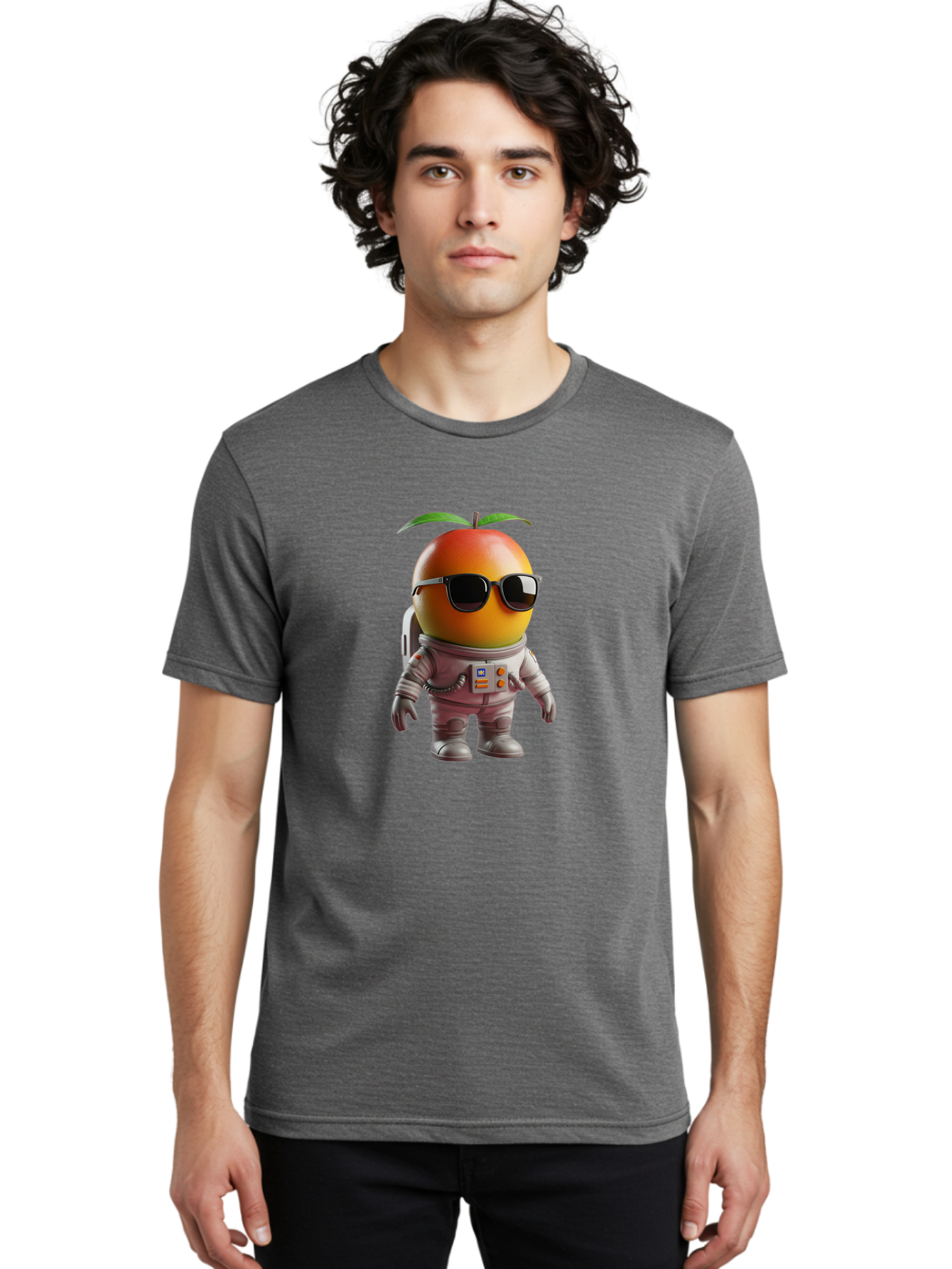 Astronaut-Peach Men'S Graphic Tee, 100% Cotton, Comfortable Casual Summer Wear, Machine Washable, Mango Astronaut, Space Suit, Trendy Shades, Cartoon Character, Orange Fruit, Astronaut Costume, Futuristic Design, Cool Glasses, Space Adventure, Bab653