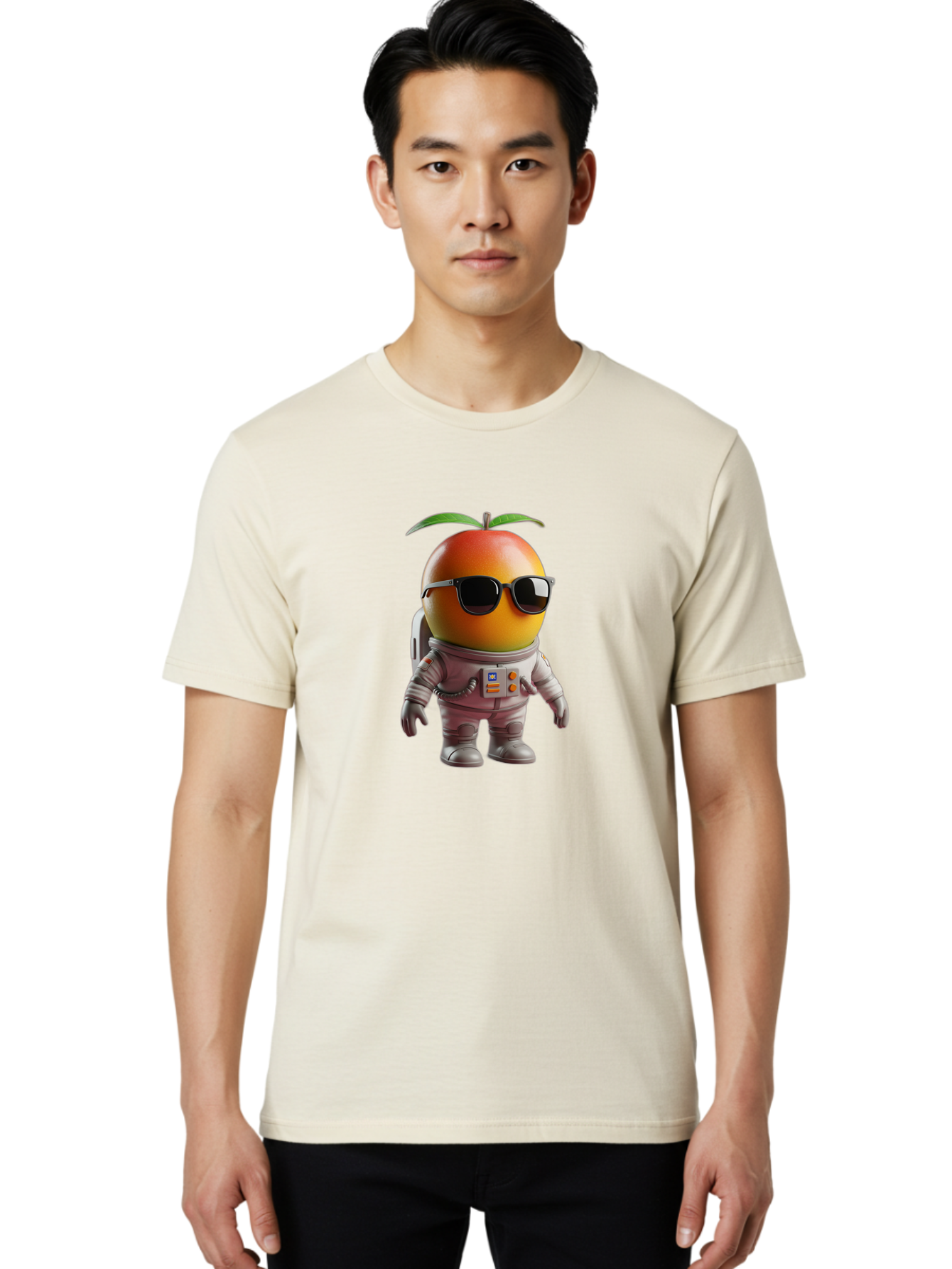 Astronaut-Peach Men'S Graphic Tee, 100% Cotton, Comfortable Casual Summer Wear, Machine Washable, Mango Astronaut, Space Suit, Trendy Shades, Cartoon Character, Orange Fruit, Astronaut Costume, Futuristic Design, Cool Glasses, Space Adventure, Bab653