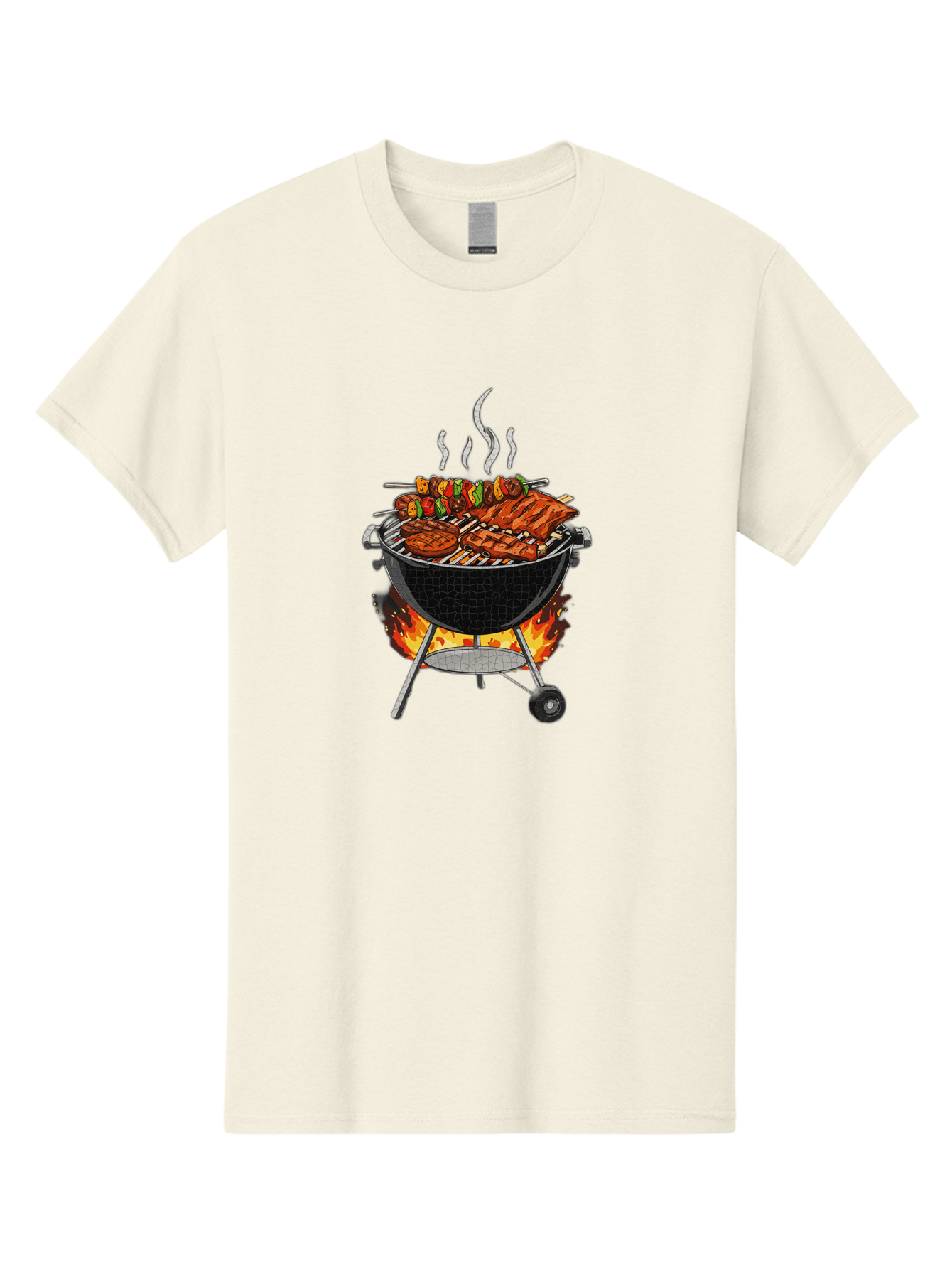 Barbecue-Grill-2 Men'S Graphic Tee, 100% Cotton, Comfortable Casual Summer Wear, Machine Washable, Barbecue Grill, Grilled Ribs, Kebabs, Skewers, Vegetables, Meat, Outdoor Cooking, Summer Food, Grill Marks, Smoky Flavor, Foodie, Backyard Bbq Bab656
