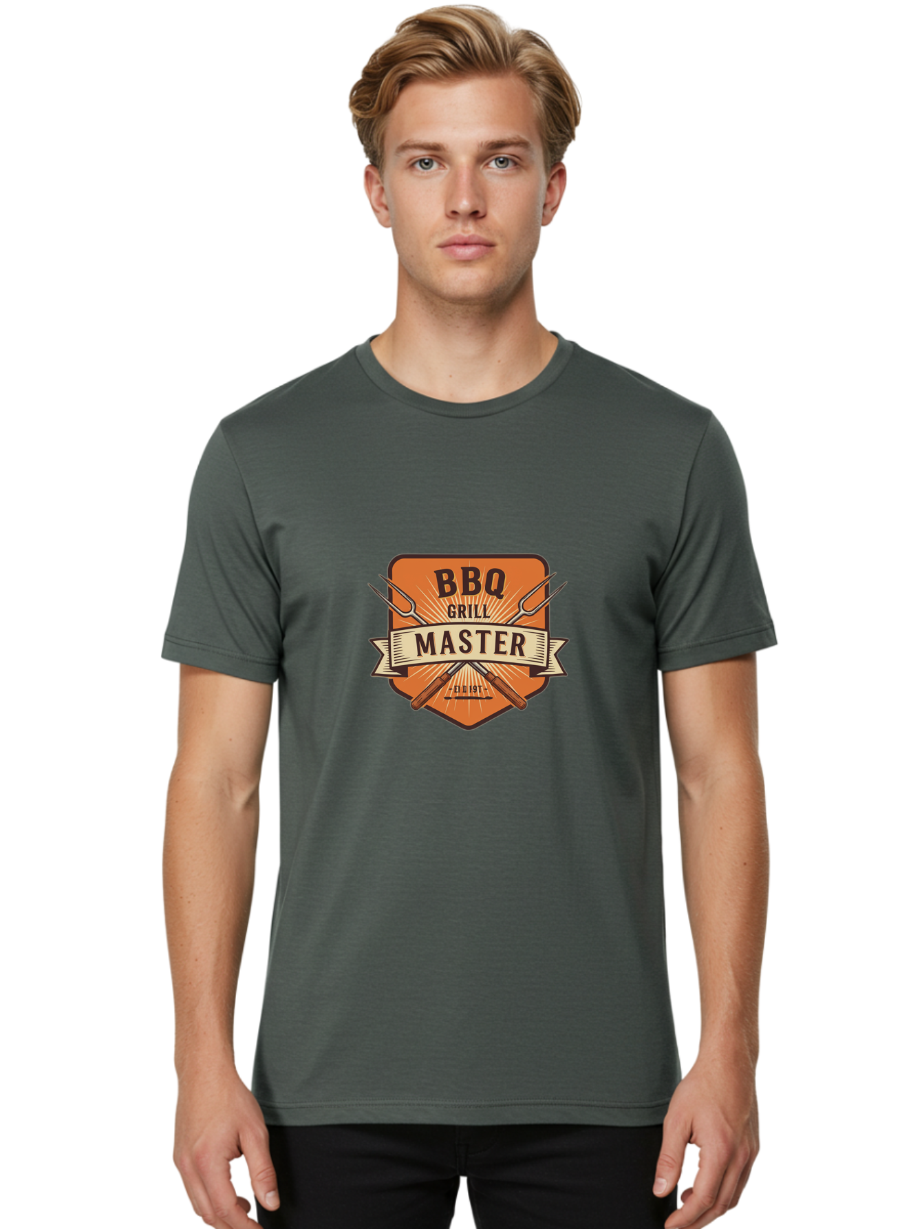Bbq-Grill-Master Men'S Graphic Tee, 100% Cotton, Comfortable Casual Summer Wear, Machine Washable, Barbecue Logo, Grill Master Logo, Vintage Style, Crossed Forks, Est 1971, Retro Design, Barbecue Branding, Grill Logo Bab671