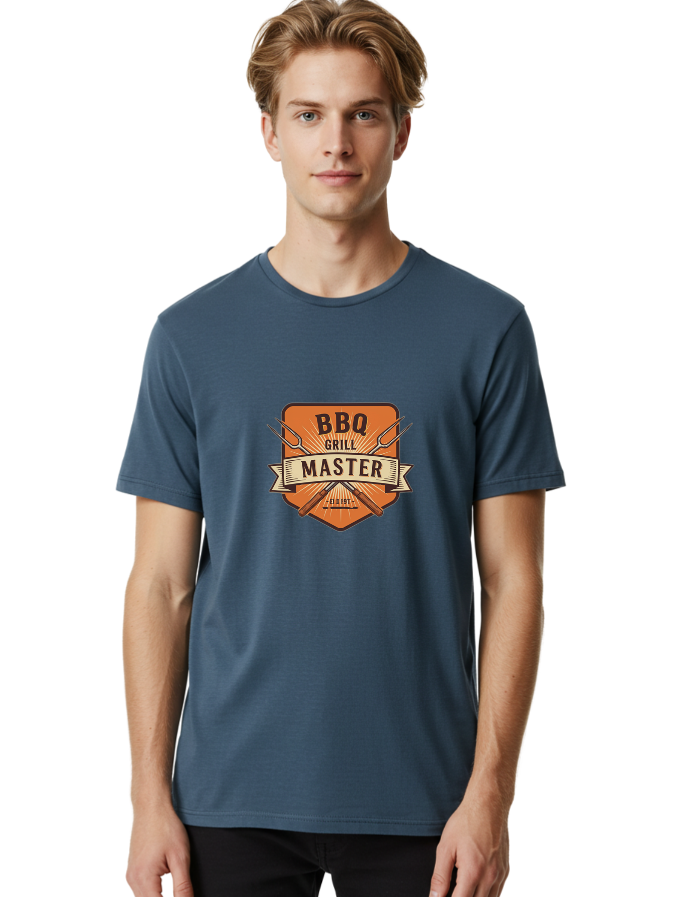 Bbq-Grill-Master Men'S Graphic Tee, 100% Cotton, Comfortable Casual Summer Wear, Machine Washable, Barbecue Logo, Grill Master Logo, Vintage Style, Crossed Forks, Est 1971, Retro Design, Barbecue Branding, Grill Logo Bab671