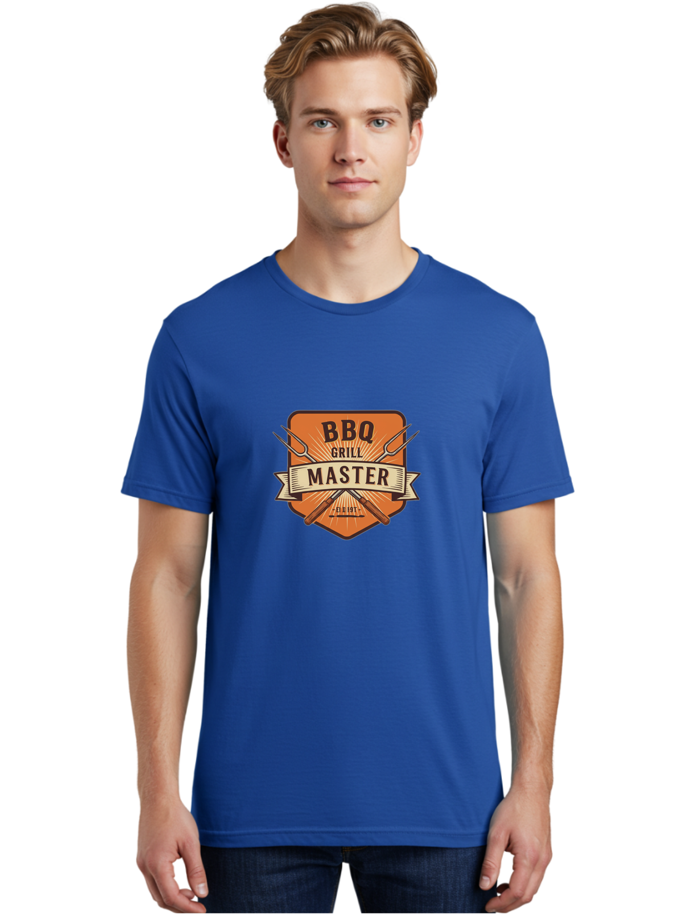 Bbq-Grill-Master Men'S Graphic Tee, 100% Cotton, Comfortable Casual Summer Wear, Machine Washable, Barbecue Logo, Grill Master Logo, Vintage Style, Crossed Forks, Est 1971, Retro Design, Barbecue Branding, Grill Logo Bab671