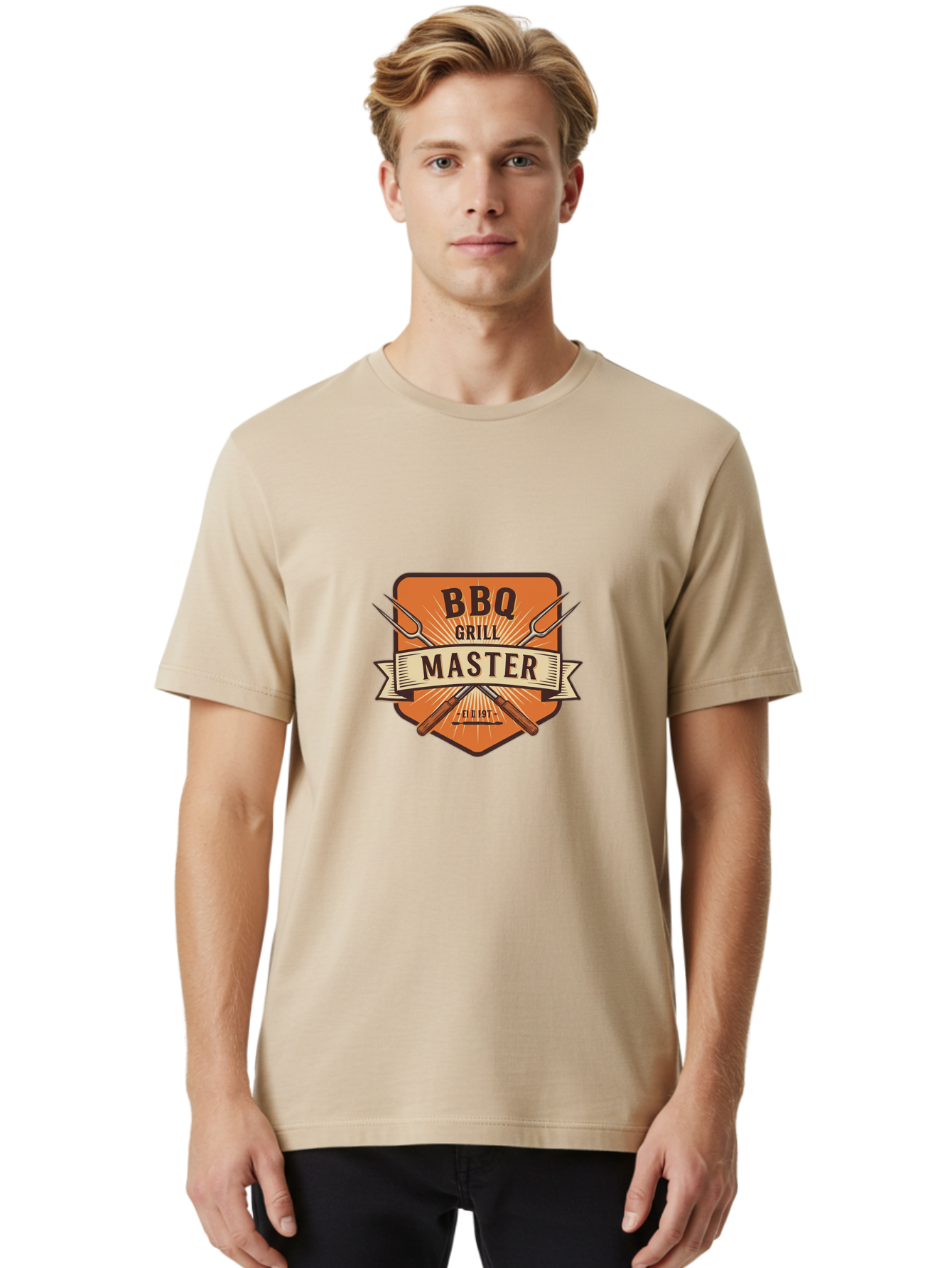 Bbq-Grill-Master Men'S Graphic Tee, 100% Cotton, Comfortable Casual Summer Wear, Machine Washable, Barbecue Logo, Grill Master Logo, Vintage Style, Crossed Forks, Est 1971, Retro Design, Barbecue Branding, Grill Logo Bab671
