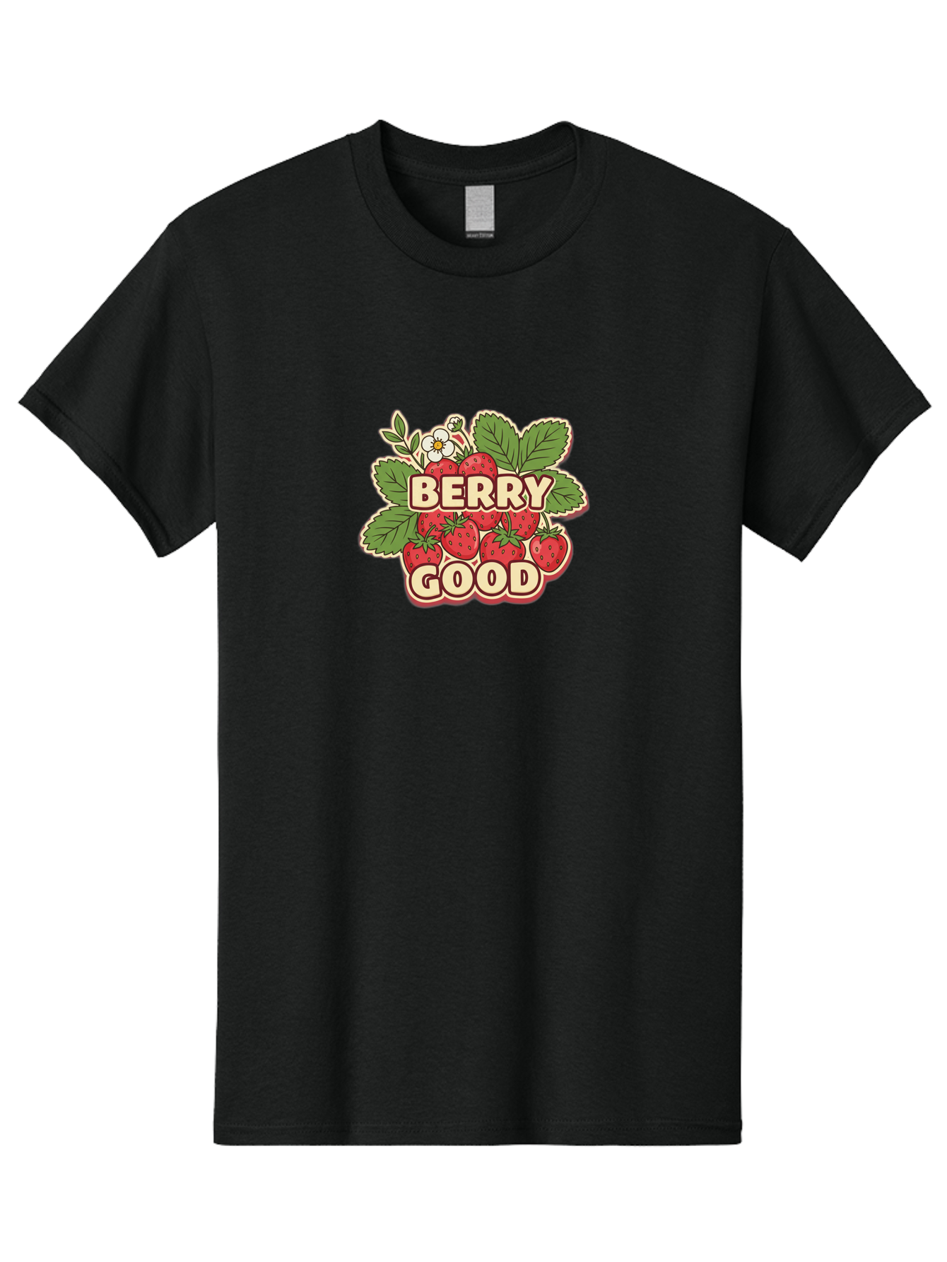 Berry-Good Men'S Graphic Tee, 100% Cotton, Comfortable Casual Summer Wear, Machine Washable, Strawberries, Fresh Fruit, Summer Vibes, Healthy Snack, Sweet Treats, Cartoon Illustration, Green Leaves, White Flowers, Bold Typography, Retro Style Bab677