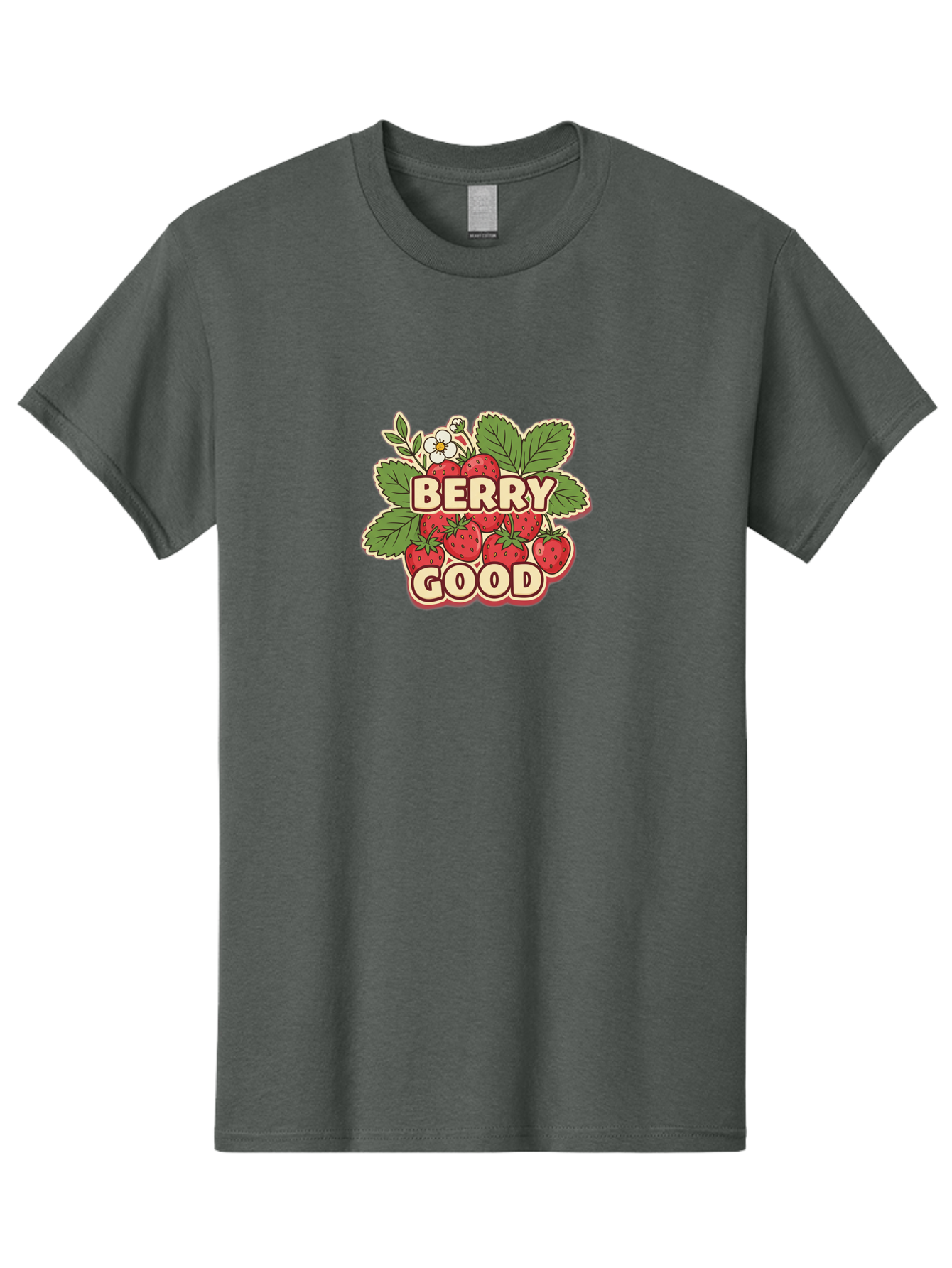 Berry-Good Men'S Graphic Tee, 100% Cotton, Comfortable Casual Summer Wear, Machine Washable, Strawberries, Fresh Fruit, Summer Vibes, Healthy Snack, Sweet Treats, Cartoon Illustration, Green Leaves, White Flowers, Bold Typography, Retro Style Bab677