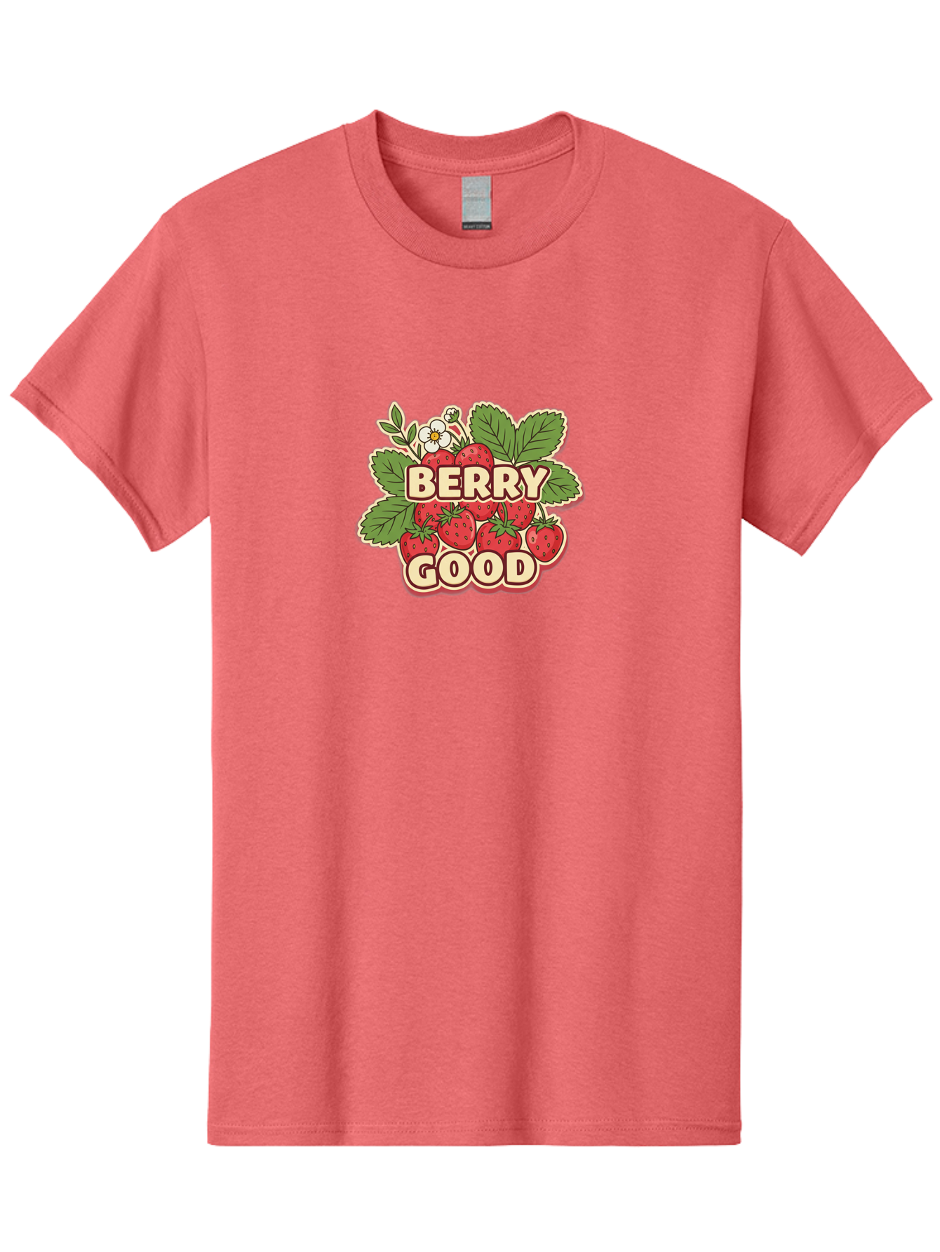 Berry-Good Men'S Graphic Tee, 100% Cotton, Comfortable Casual Summer Wear, Machine Washable, Strawberries, Fresh Fruit, Summer Vibes, Healthy Snack, Sweet Treats, Cartoon Illustration, Green Leaves, White Flowers, Bold Typography, Retro Style Bab677