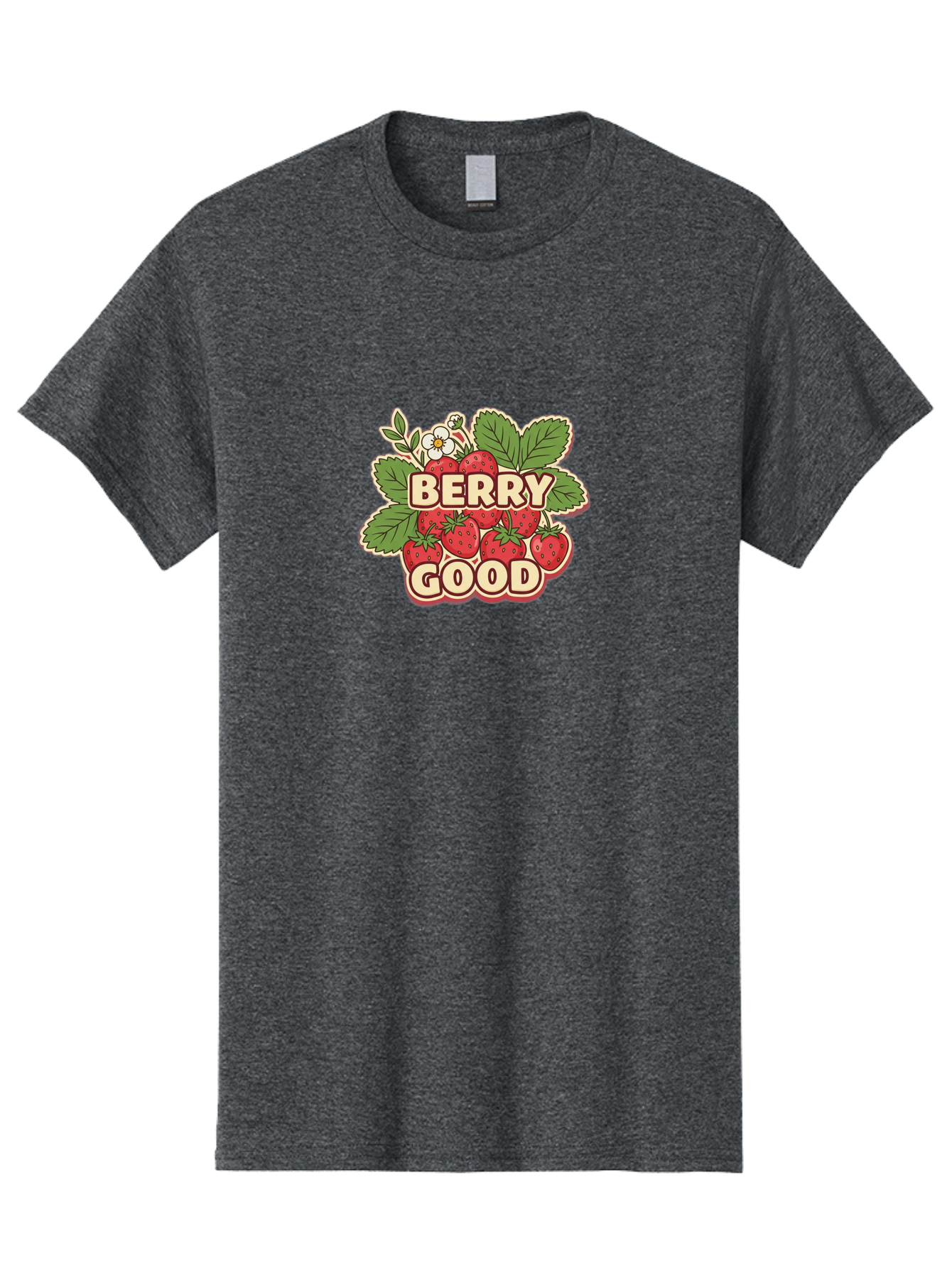 Berry-Good Men'S Graphic Tee, 100% Cotton, Comfortable Casual Summer Wear, Machine Washable, Strawberries, Fresh Fruit, Summer Vibes, Healthy Snack, Sweet Treats, Cartoon Illustration, Green Leaves, White Flowers, Bold Typography, Retro Style Bab677