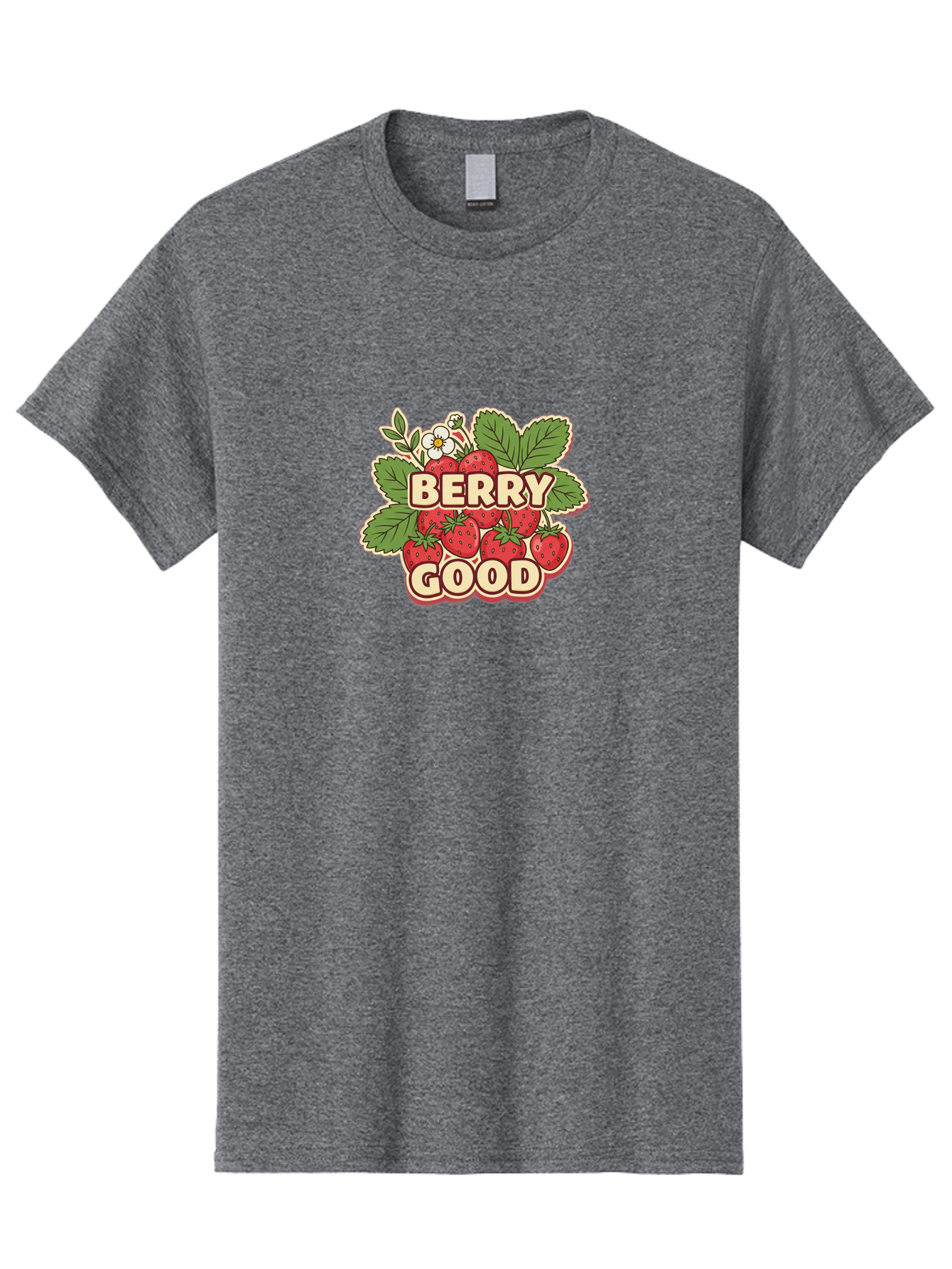 Berry-Good Men'S Graphic Tee, 100% Cotton, Comfortable Casual Summer Wear, Machine Washable, Strawberries, Fresh Fruit, Summer Vibes, Healthy Snack, Sweet Treats, Cartoon Illustration, Green Leaves, White Flowers, Bold Typography, Retro Style Bab677