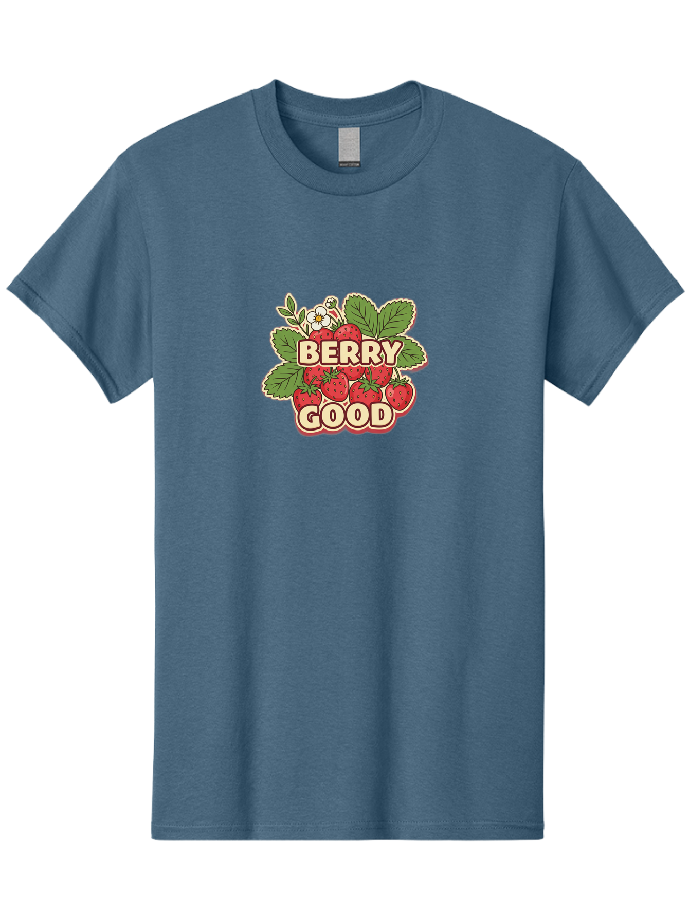 Berry-Good Men'S Graphic Tee, 100% Cotton, Comfortable Casual Summer Wear, Machine Washable, Strawberries, Fresh Fruit, Summer Vibes, Healthy Snack, Sweet Treats, Cartoon Illustration, Green Leaves, White Flowers, Bold Typography, Retro Style Bab677