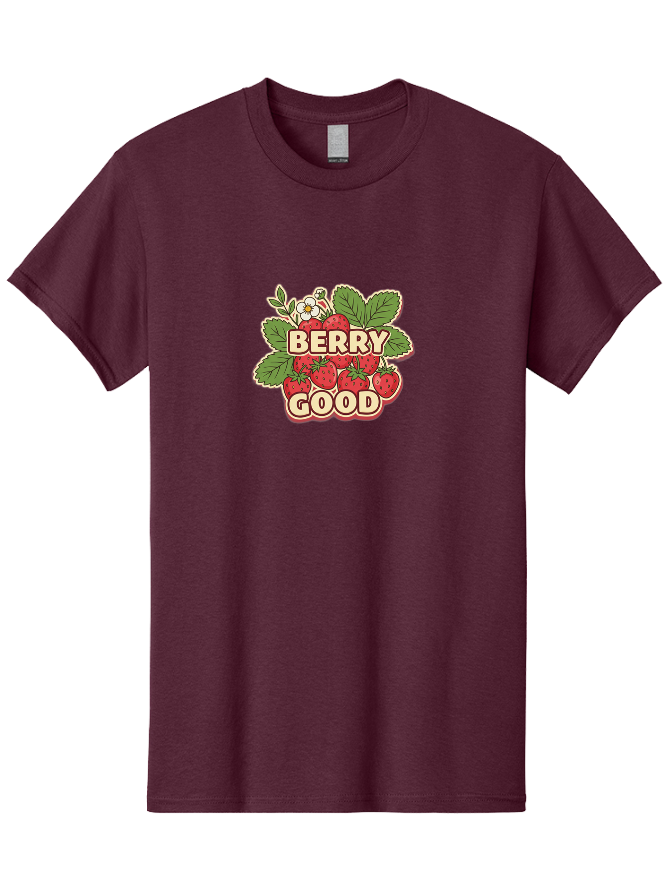Berry-Good Men'S Graphic Tee, 100% Cotton, Comfortable Casual Summer Wear, Machine Washable, Strawberries, Fresh Fruit, Summer Vibes, Healthy Snack, Sweet Treats, Cartoon Illustration, Green Leaves, White Flowers, Bold Typography, Retro Style Bab677