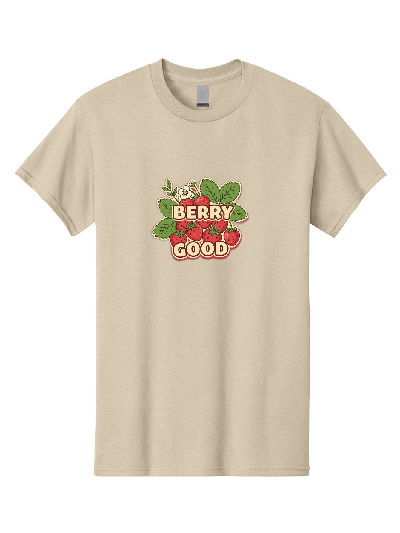 Berry-Good Men'S Graphic Tee, 100% Cotton, Comfortable Casual Summer Wear, Machine Washable, Strawberries, Fresh Fruit, Summer Vibes, Healthy Snack, Sweet Treats, Cartoon Illustration, Green Leaves, White Flowers, Bold Typography, Retro Style Bab677