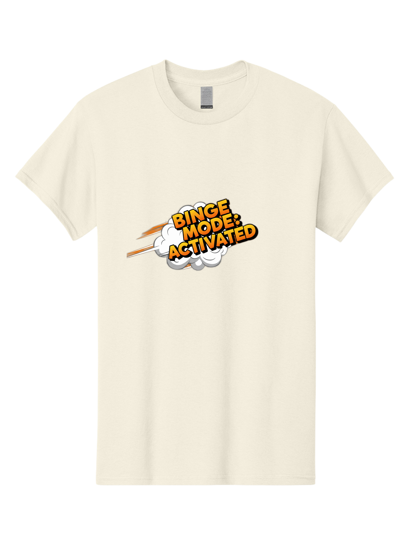 Binge-Mode-Activated-3 Men'S Graphic Tee, 100% Cotton, Comfortable Casual Summer Wear, Machine Washable, Binge Mode: Activated, Comic Book Style, Cartoon Text, Orange Font, Dynamic Motion, White Cloud, Humorous Phrase, Entertainment Mode, Bab681