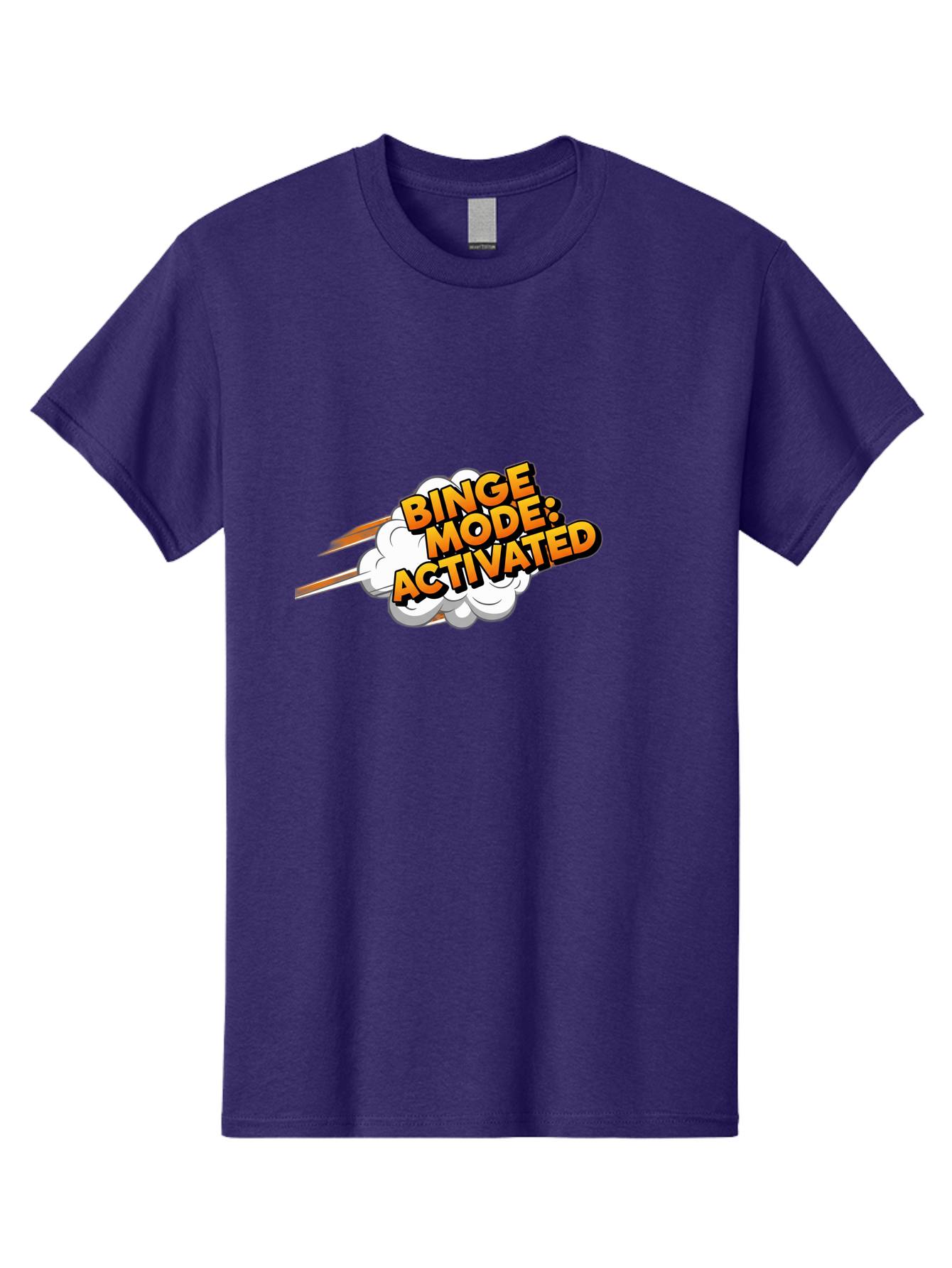 Binge-Mode-Activated-3 Men'S Graphic Tee, 100% Cotton, Comfortable Casual Summer Wear, Machine Washable, Binge Mode: Activated, Comic Book Style, Cartoon Text, Orange Font, Dynamic Motion, White Cloud, Humorous Phrase, Entertainment Mode, Bab681