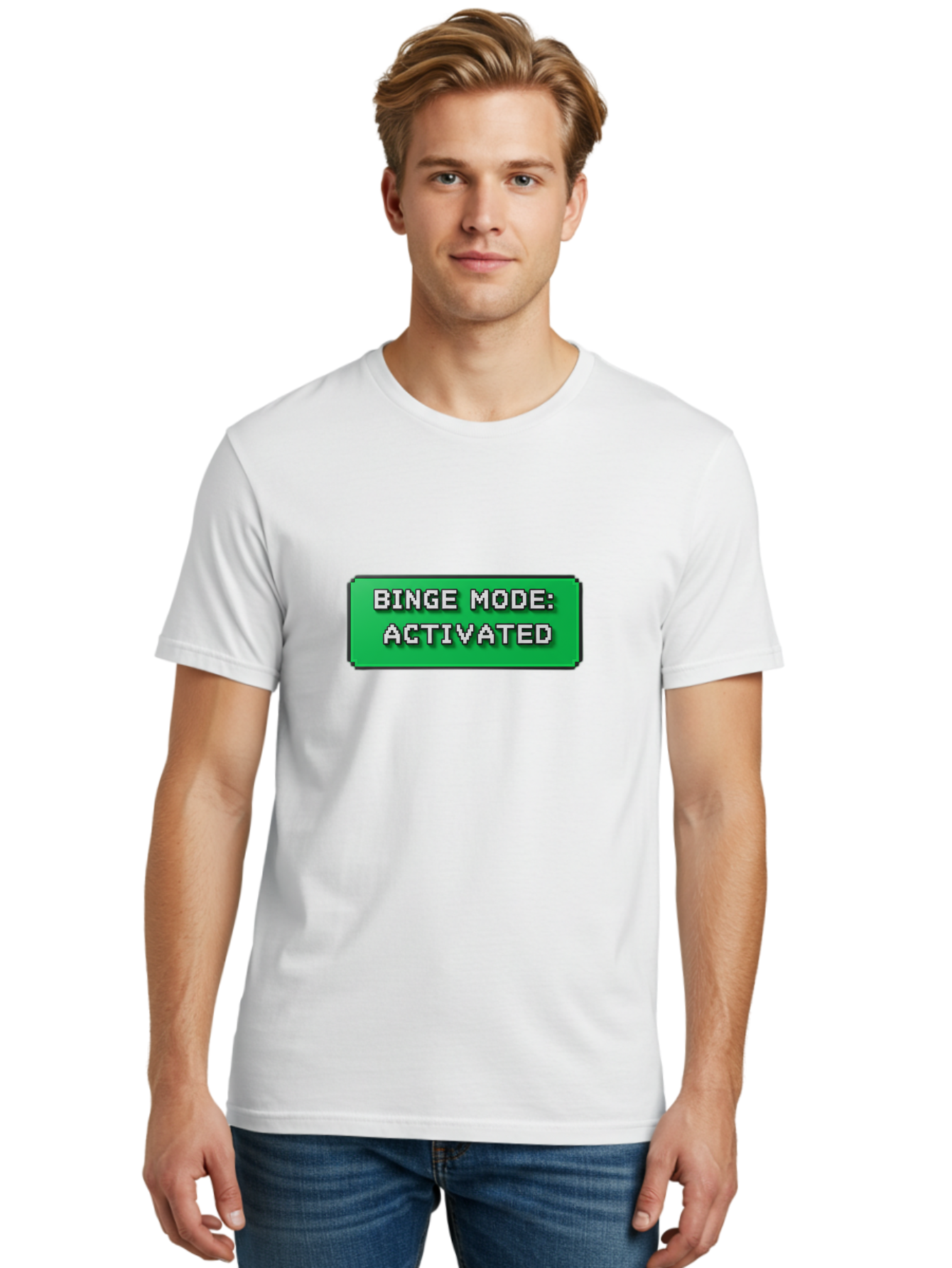 Binge-Mode-Activated Men'S Graphic Tee, 100% Cotton, Comfortable Casual Summer Wear, Machine Washable, Binge Watching, Marathon Viewing, Streaming Mode, Entertainment Mode, Tv Series, Video Streaming, Pop Culture, Entertainment, Tv Shows Bab682