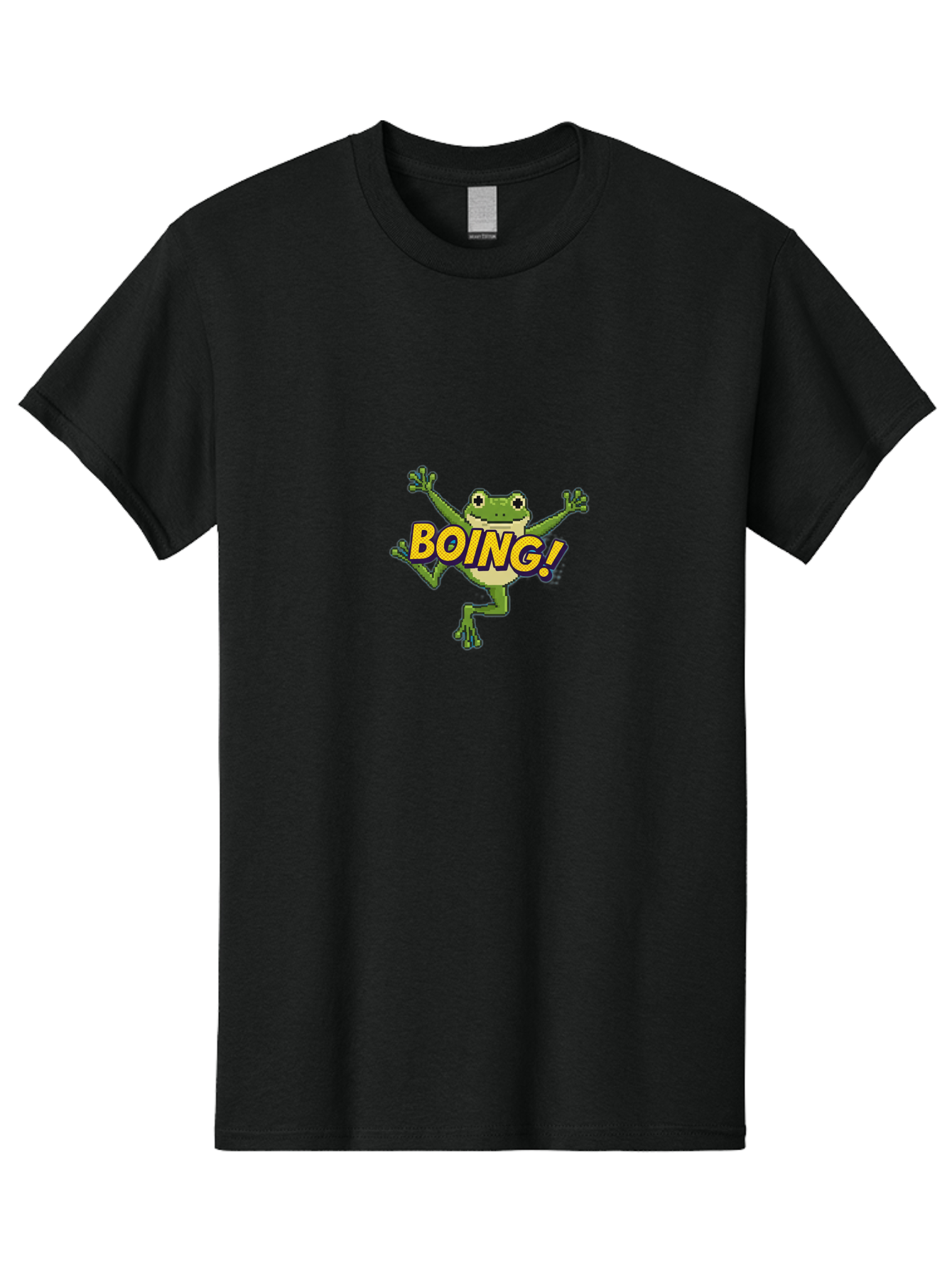Boing-Frog-1 Men'S Graphic Tee, 100% Cotton, Comfortable Casual Summer Wear, Machine Washable, Funny Cartoon Frog, Playful Illustration, Cartoon Character, Comedic Graphic, Humorous Image, Entertaining Design, Boing! Text, Frog Jumping, Bab689