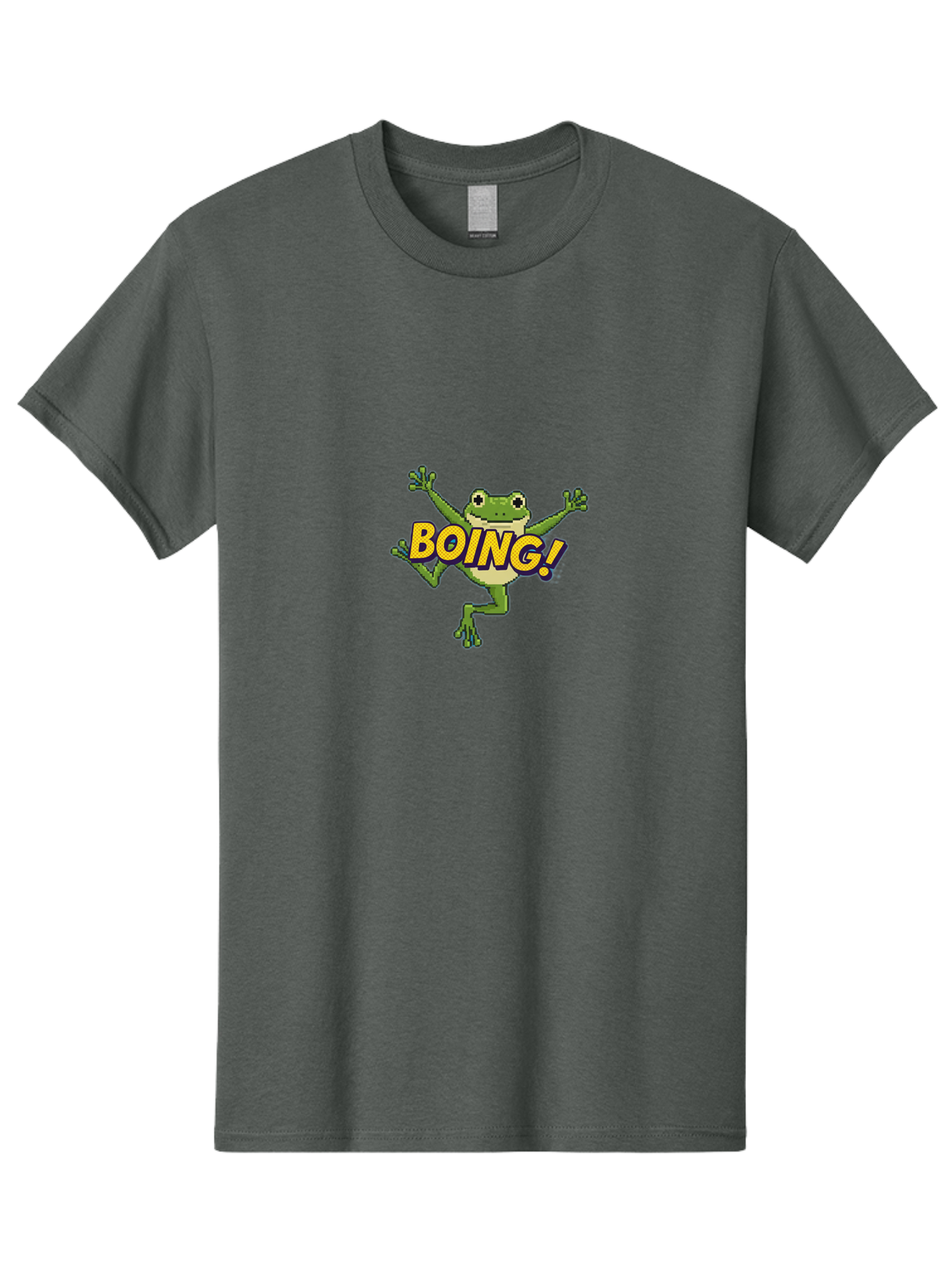 Boing-Frog-1 Men'S Graphic Tee, 100% Cotton, Comfortable Casual Summer Wear, Machine Washable, Funny Cartoon Frog, Playful Illustration, Cartoon Character, Comedic Graphic, Humorous Image, Entertaining Design, Boing! Text, Frog Jumping, Bab689