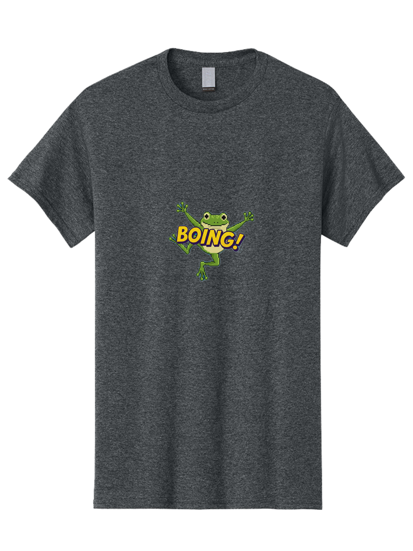 Boing-Frog-1 Men'S Graphic Tee, 100% Cotton, Comfortable Casual Summer Wear, Machine Washable, Funny Cartoon Frog, Playful Illustration, Cartoon Character, Comedic Graphic, Humorous Image, Entertaining Design, Boing! Text, Frog Jumping, Bab689