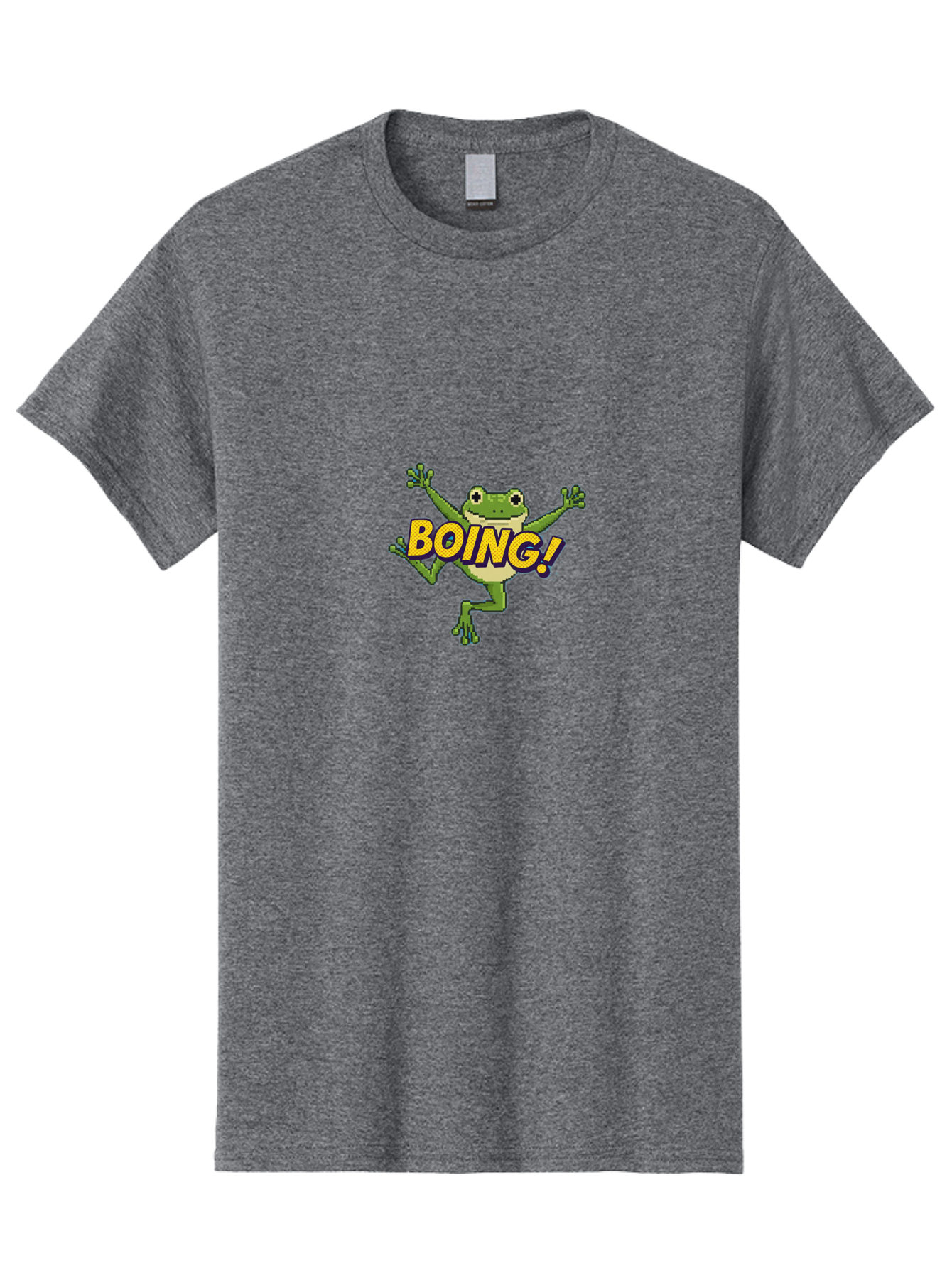 Boing-Frog-1 Men'S Graphic Tee, 100% Cotton, Comfortable Casual Summer Wear, Machine Washable, Funny Cartoon Frog, Playful Illustration, Cartoon Character, Comedic Graphic, Humorous Image, Entertaining Design, Boing! Text, Frog Jumping, Bab689
